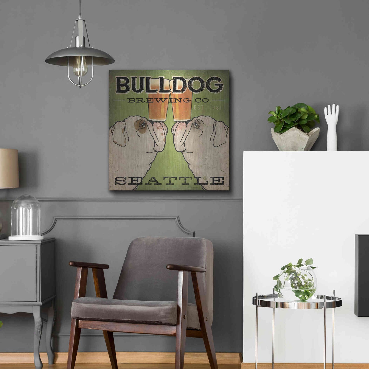 Luxe Metal Art 'Bulldog Brewing Seattle' by Ryan Fowler, Metal Wall Art,24x24