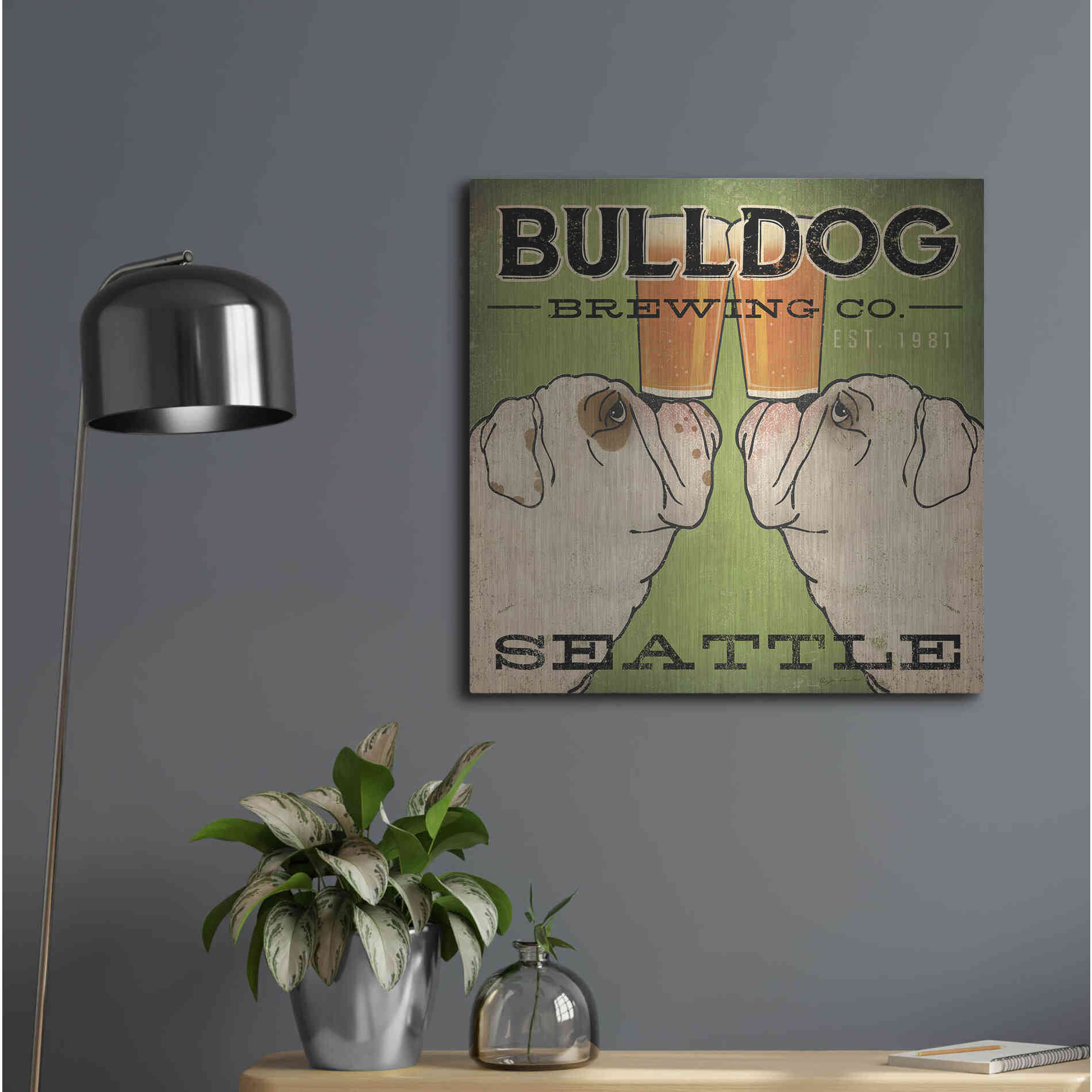 Luxe Metal Art 'Bulldog Brewing Seattle' by Ryan Fowler, Metal Wall Art,24x24