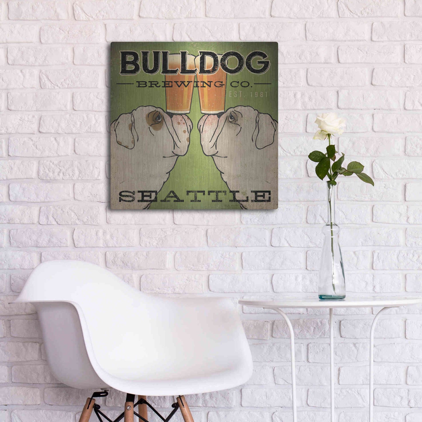 Luxe Metal Art 'Bulldog Brewing Seattle' by Ryan Fowler, Metal Wall Art,24x24