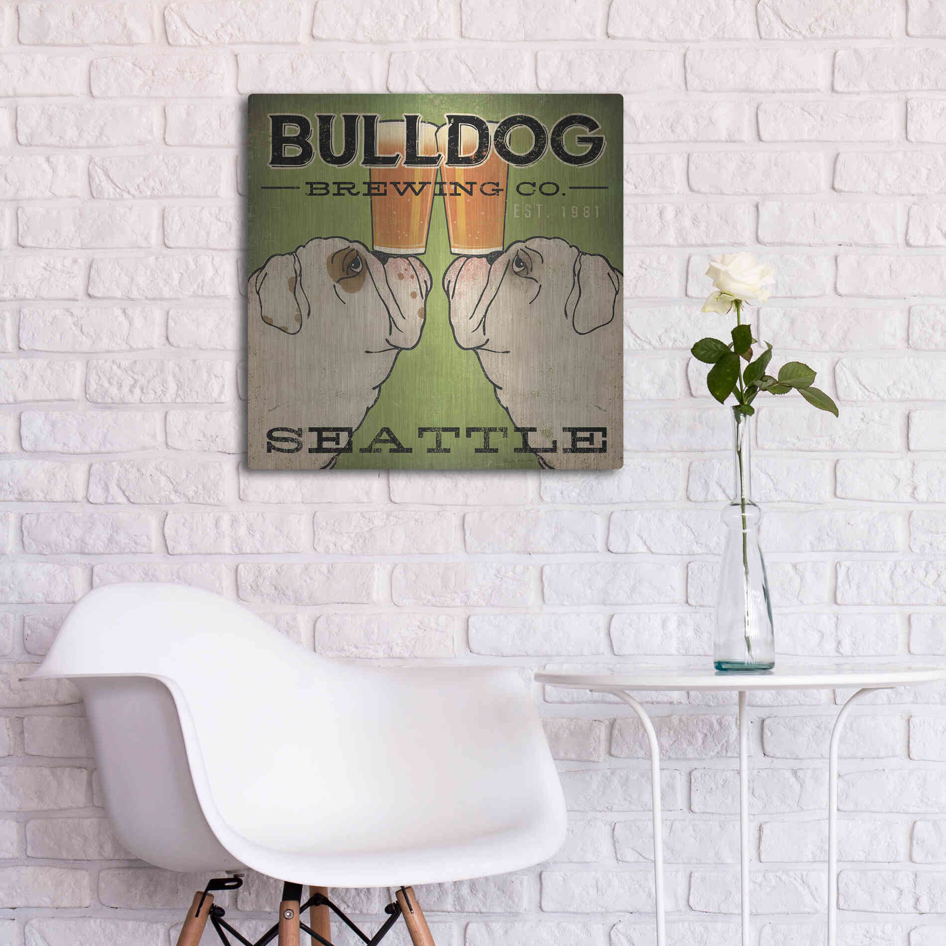 Luxe Metal Art 'Bulldog Brewing Seattle' by Ryan Fowler, Metal Wall Art,24x24