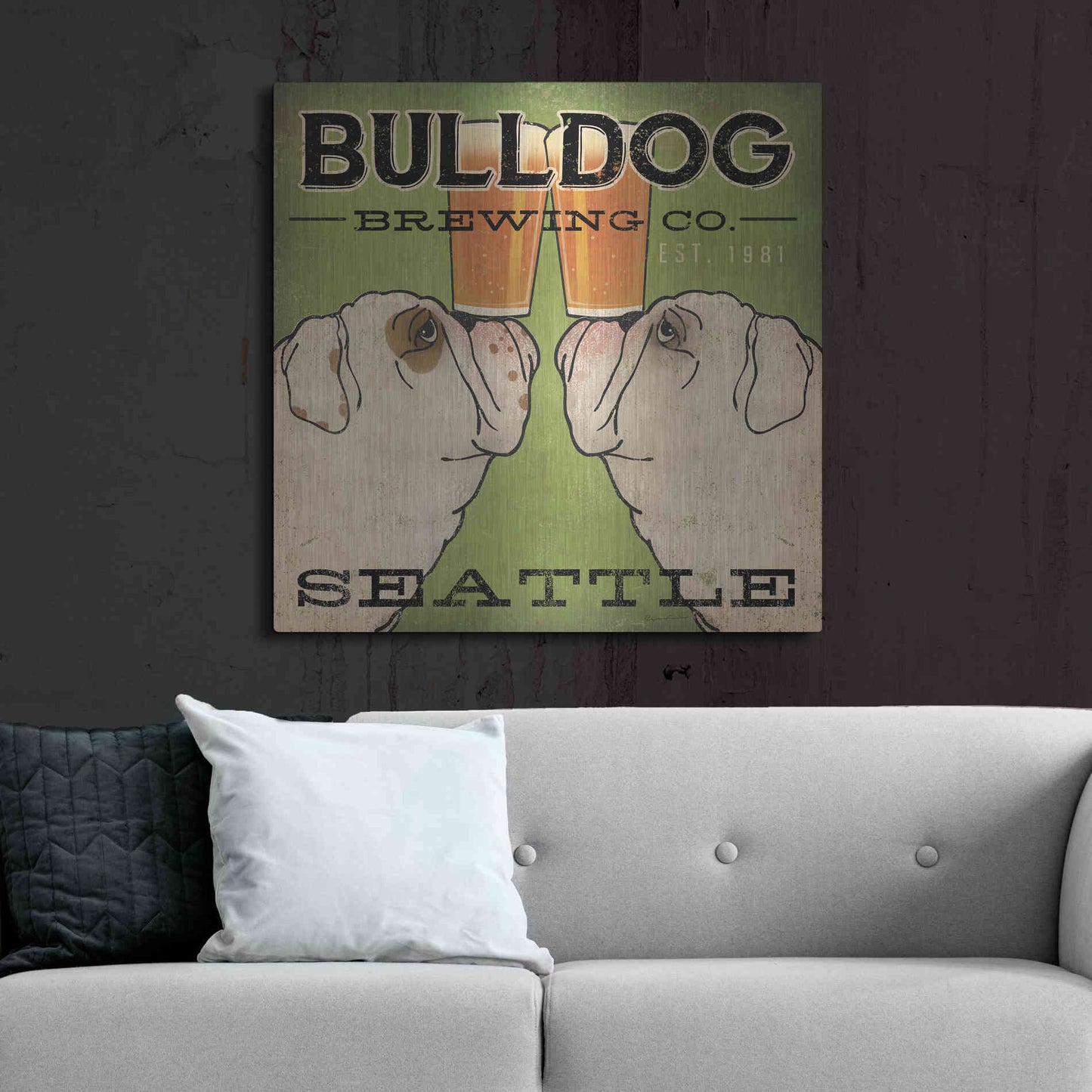 Luxe Metal Art 'Bulldog Brewing Seattle' by Ryan Fowler, Metal Wall Art,36x36