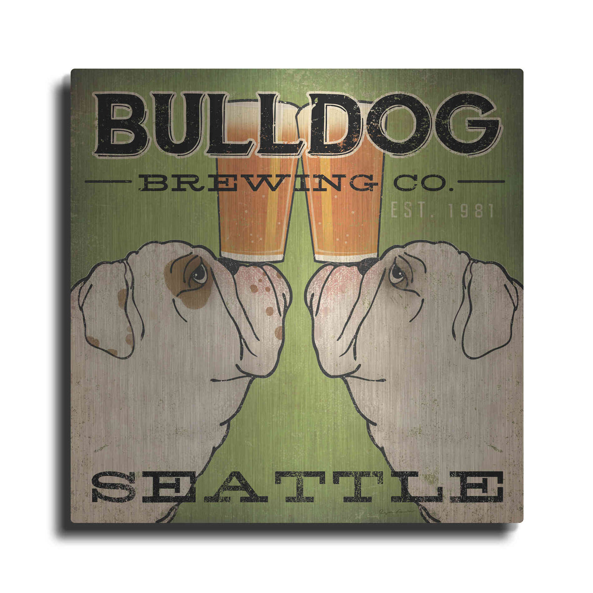 Luxe Metal Art 'Bulldog Brewing Seattle' by Ryan Fowler, Metal Wall Art