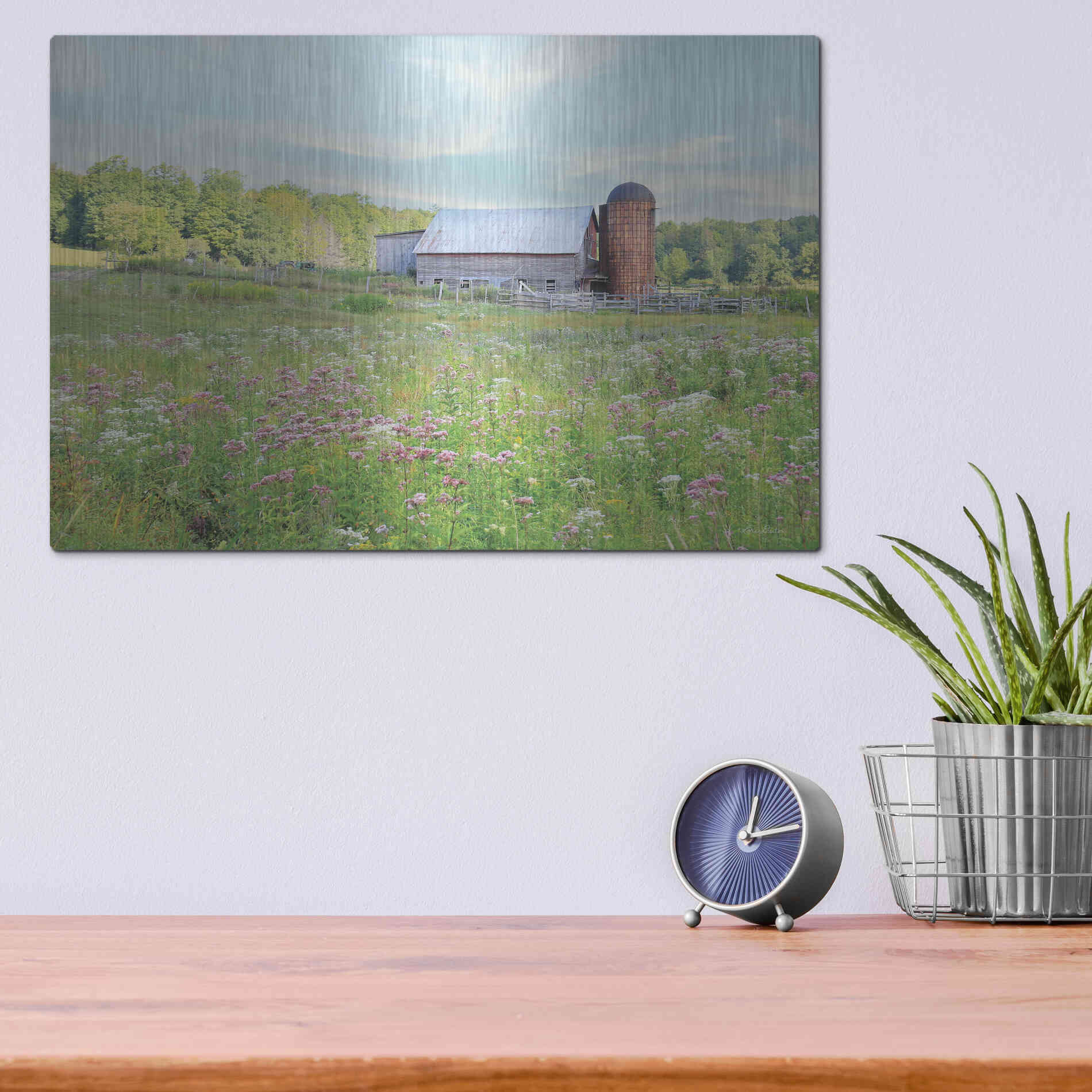 Luxe Metal Art 'Summer on the Farm' by Lori Deiter, Metal Wall Art,16x12