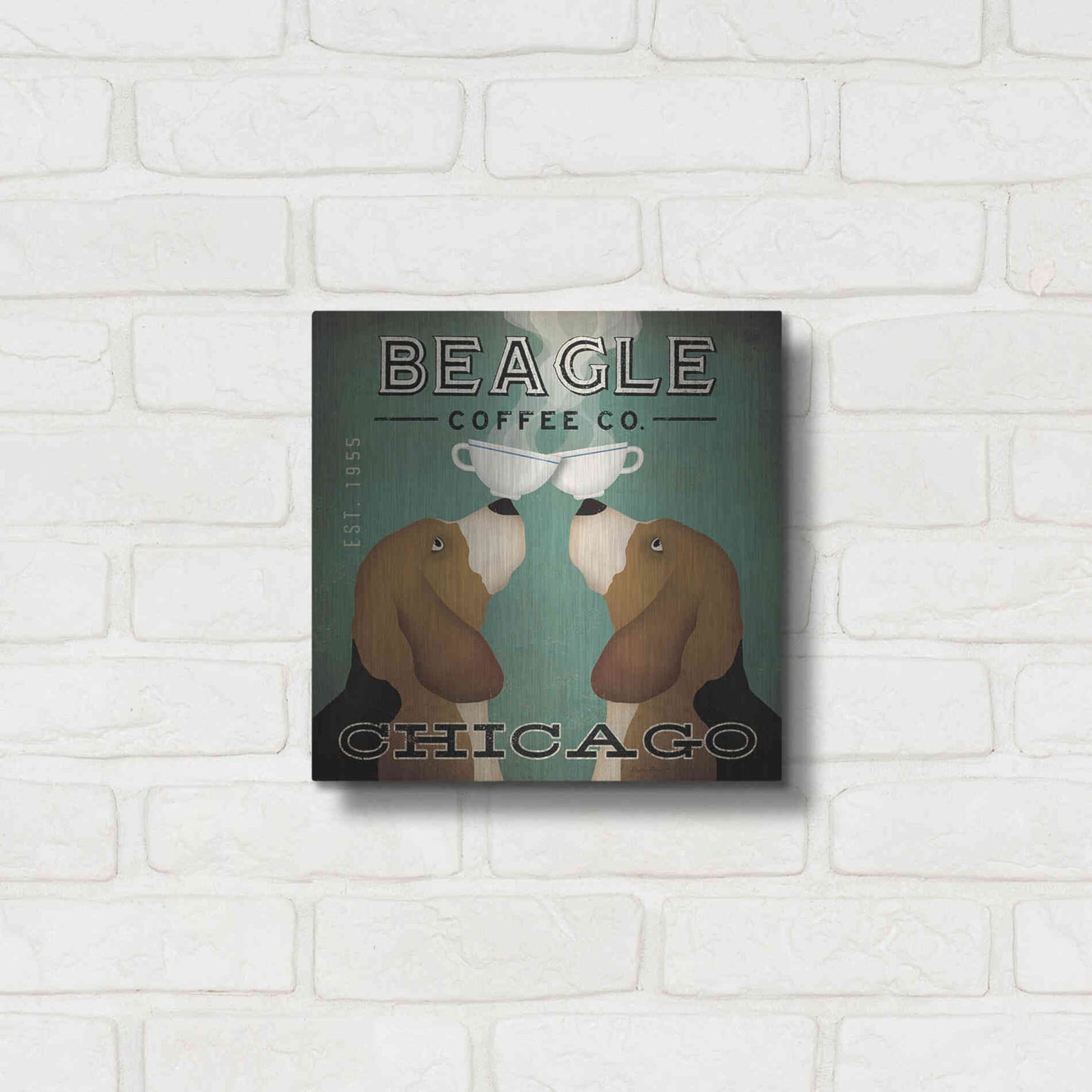Luxe Metal Art 'Beagle Coffee Co Chicago' by Ryan Fowler, Metal Wall Art,12x12