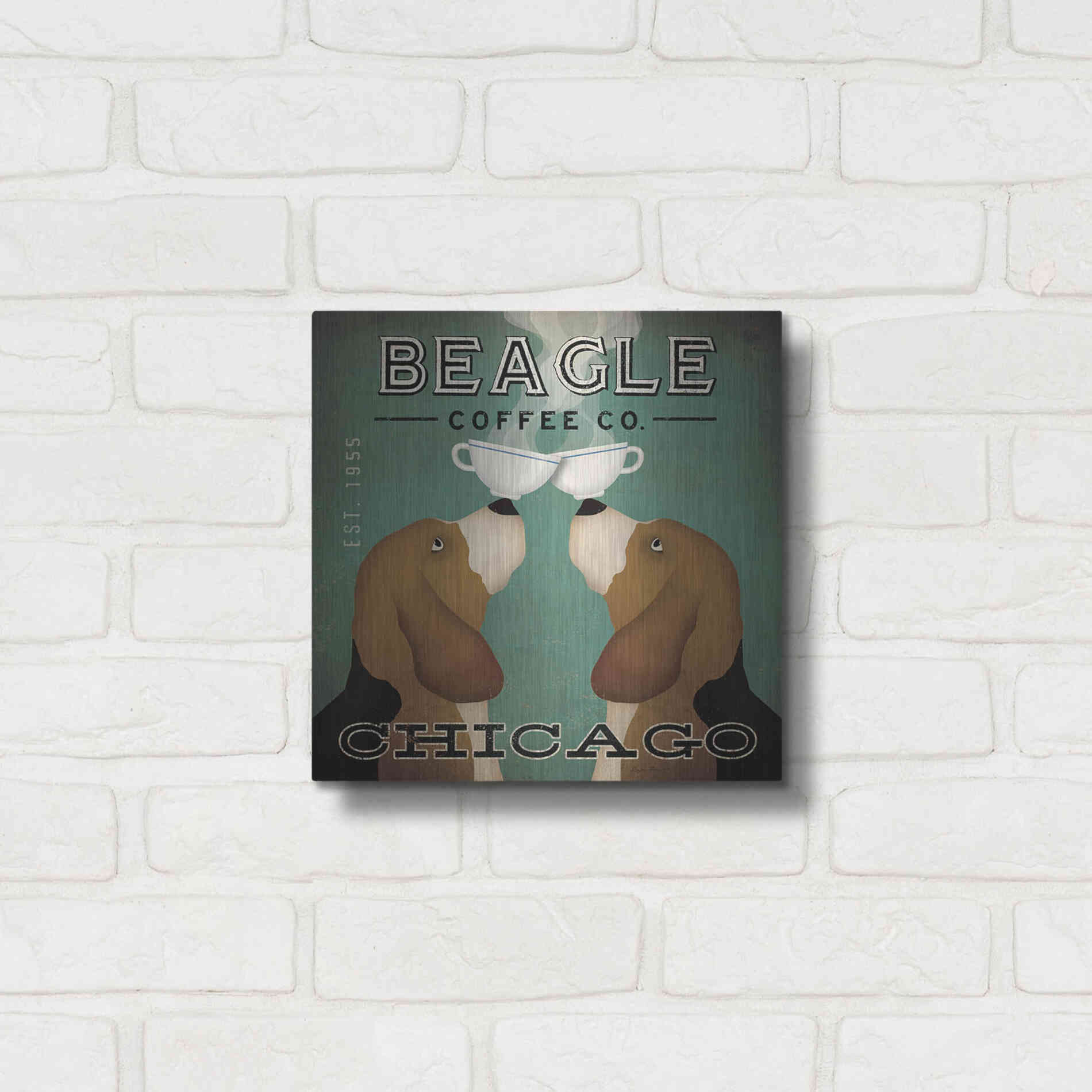 Luxe Metal Art 'Beagle Coffee Co Chicago' by Ryan Fowler, Metal Wall Art,12x12