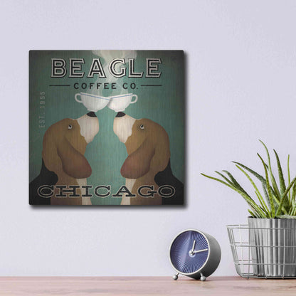 Luxe Metal Art 'Beagle Coffee Co Chicago' by Ryan Fowler, Metal Wall Art,12x12