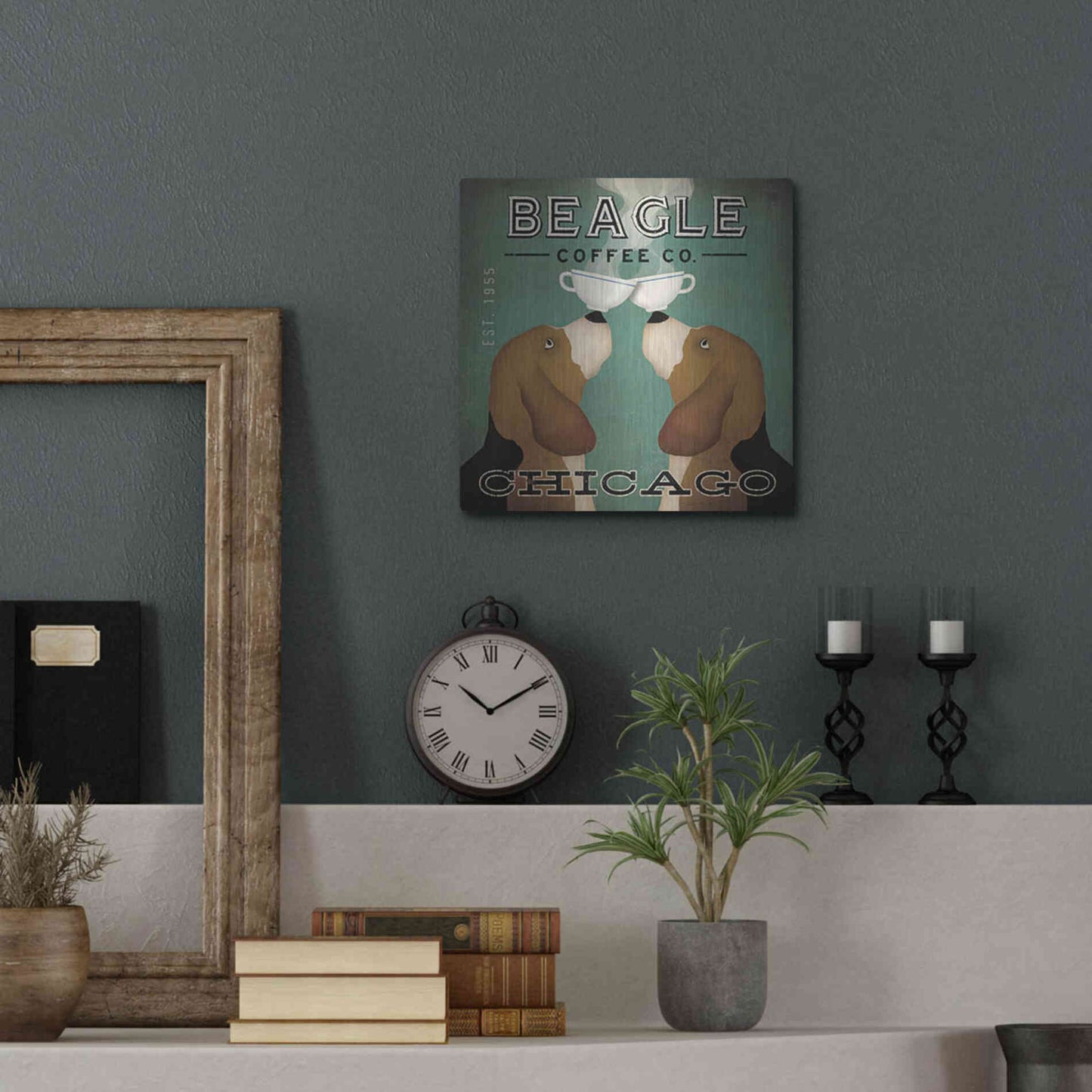 Luxe Metal Art 'Beagle Coffee Co Chicago' by Ryan Fowler, Metal Wall Art,12x12
