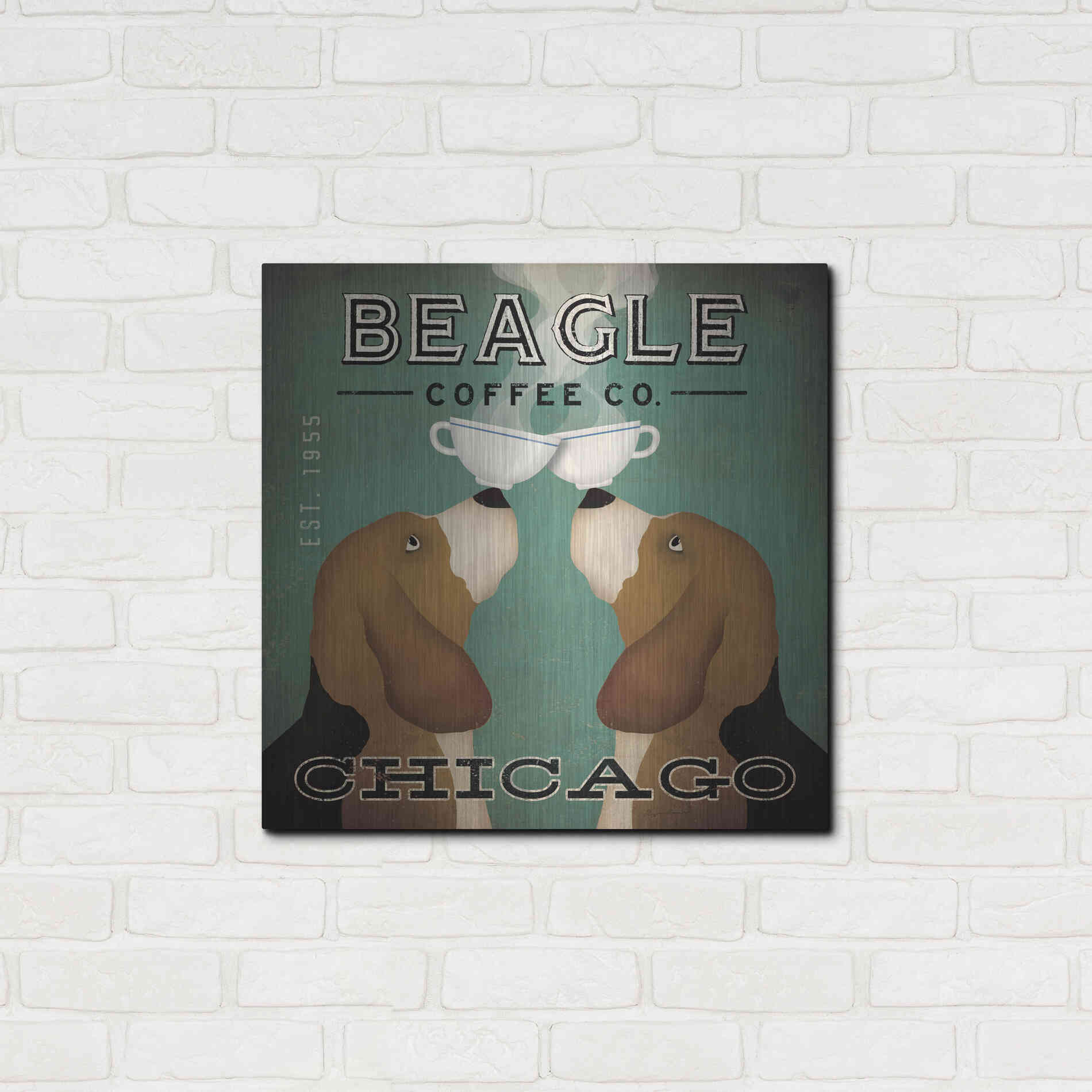 Luxe Metal Art 'Beagle Coffee Co Chicago' by Ryan Fowler, Metal Wall Art,24x24