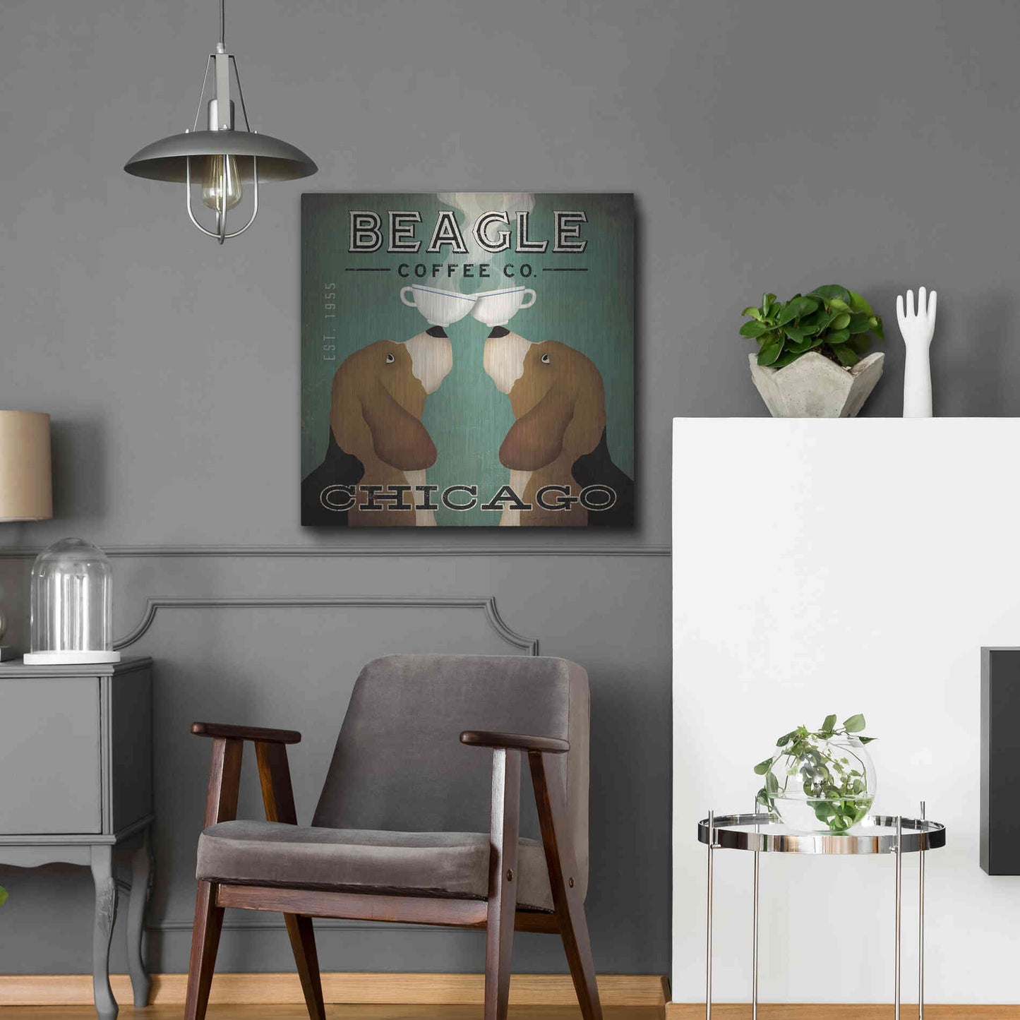 Luxe Metal Art 'Beagle Coffee Co Chicago' by Ryan Fowler, Metal Wall Art,24x24