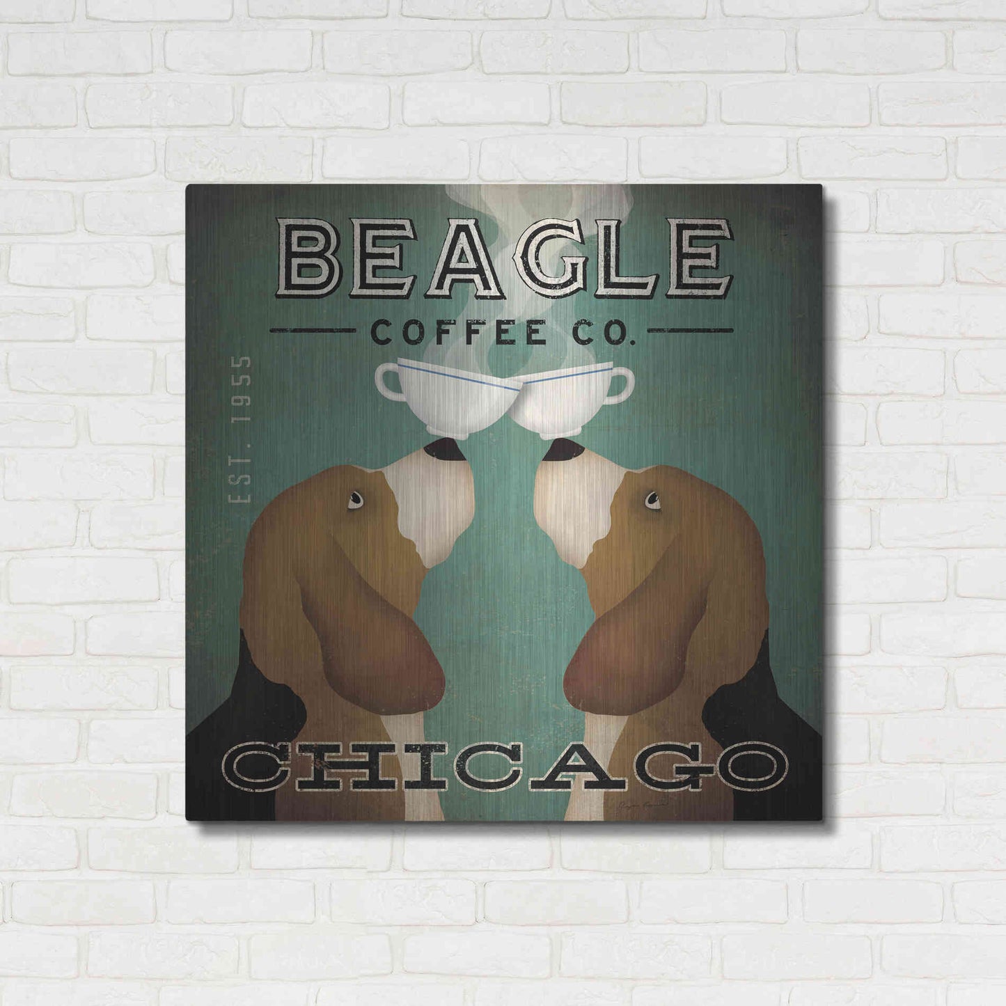 Luxe Metal Art 'Beagle Coffee Co Chicago' by Ryan Fowler, Metal Wall Art,36x36
