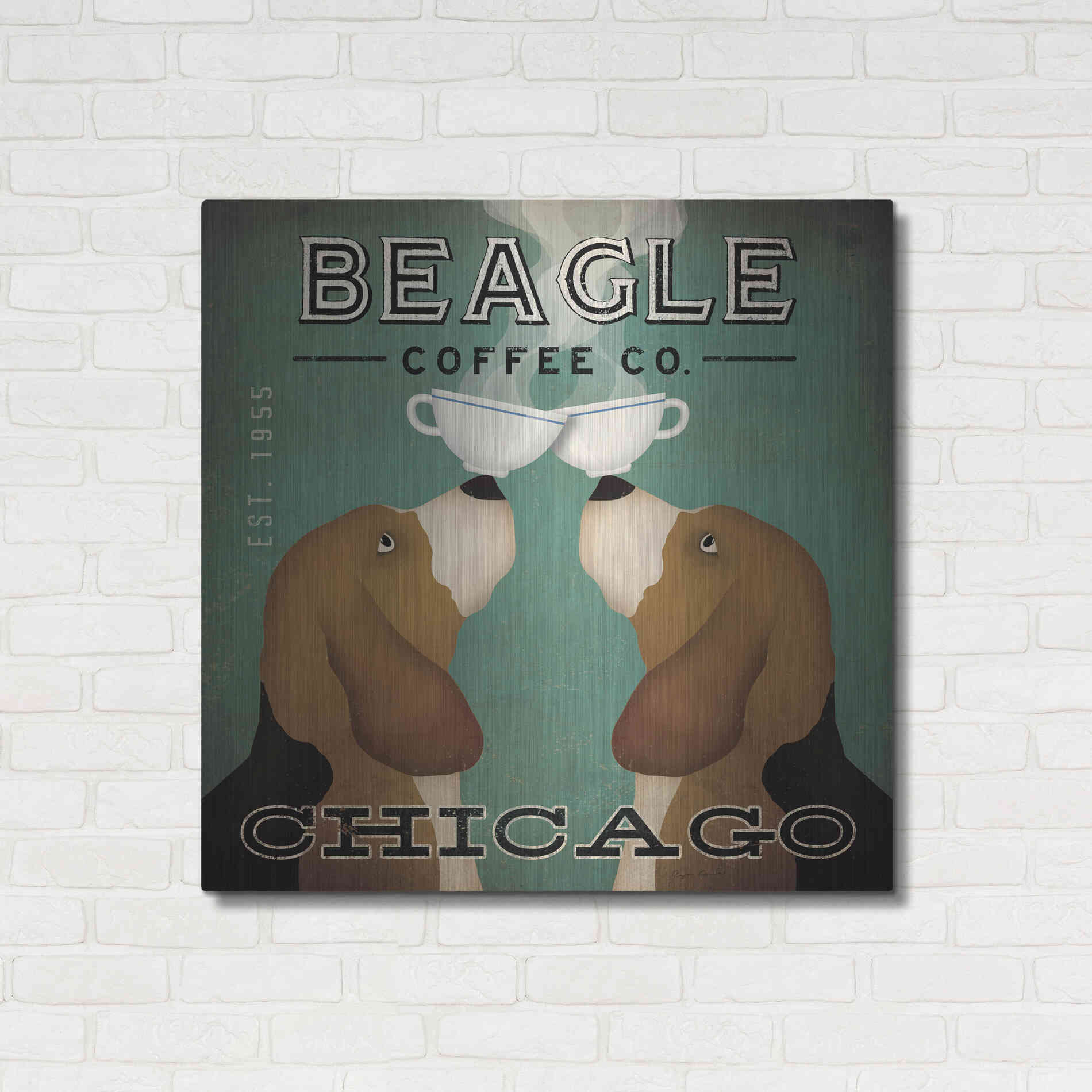 Luxe Metal Art 'Beagle Coffee Co Chicago' by Ryan Fowler, Metal Wall Art,36x36