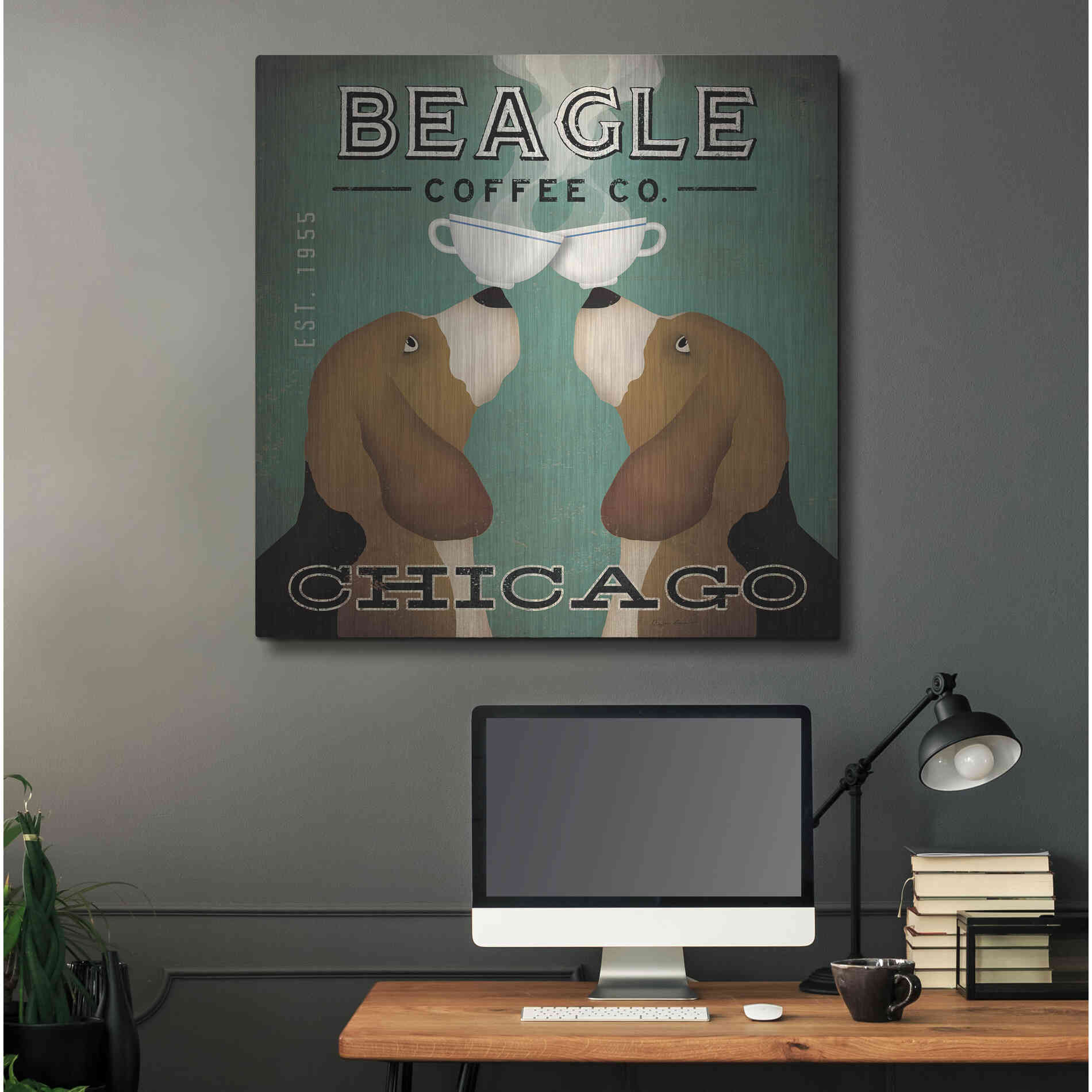 Luxe Metal Art 'Beagle Coffee Co Chicago' by Ryan Fowler, Metal Wall Art,36x36
