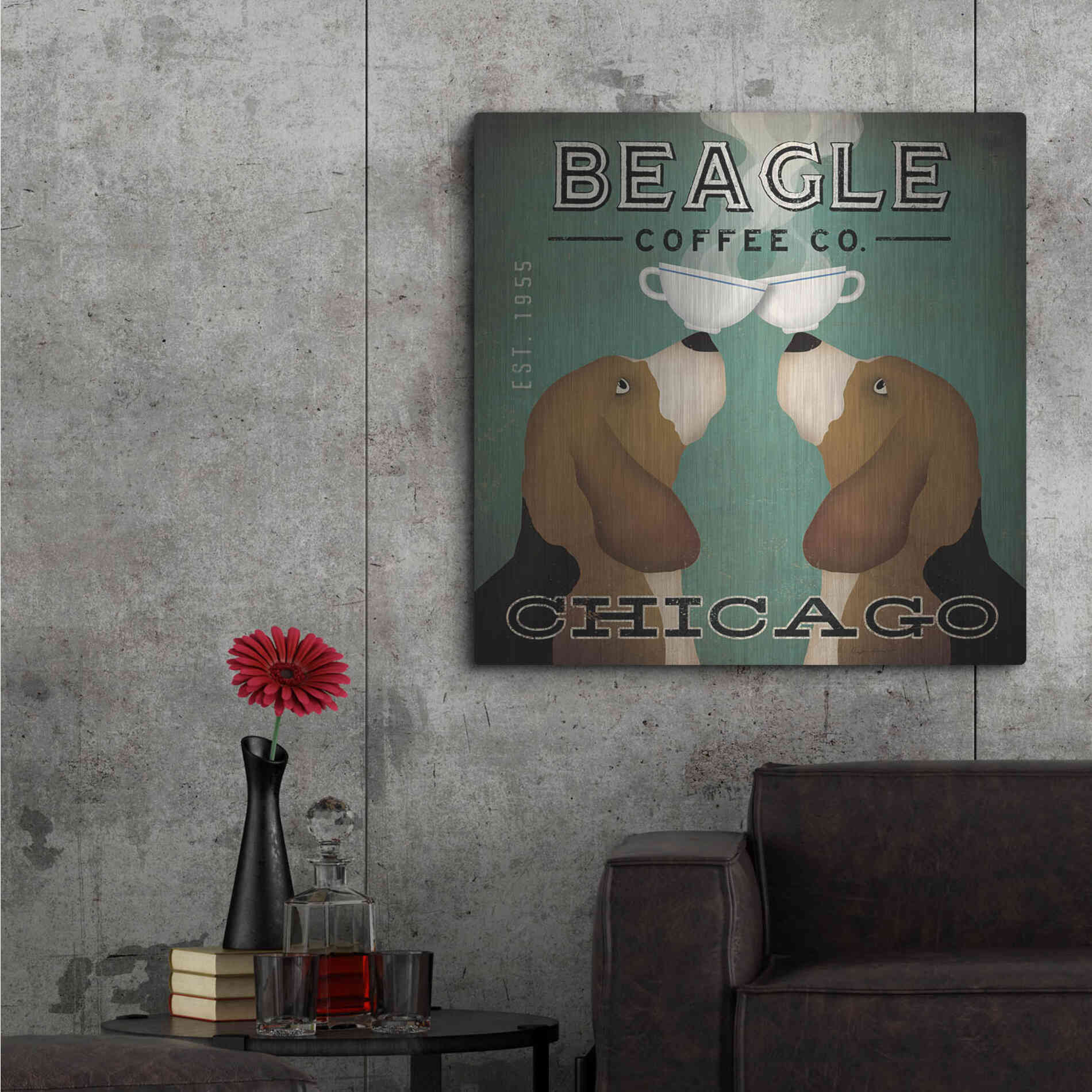 Luxe Metal Art 'Beagle Coffee Co Chicago' by Ryan Fowler, Metal Wall Art,36x36