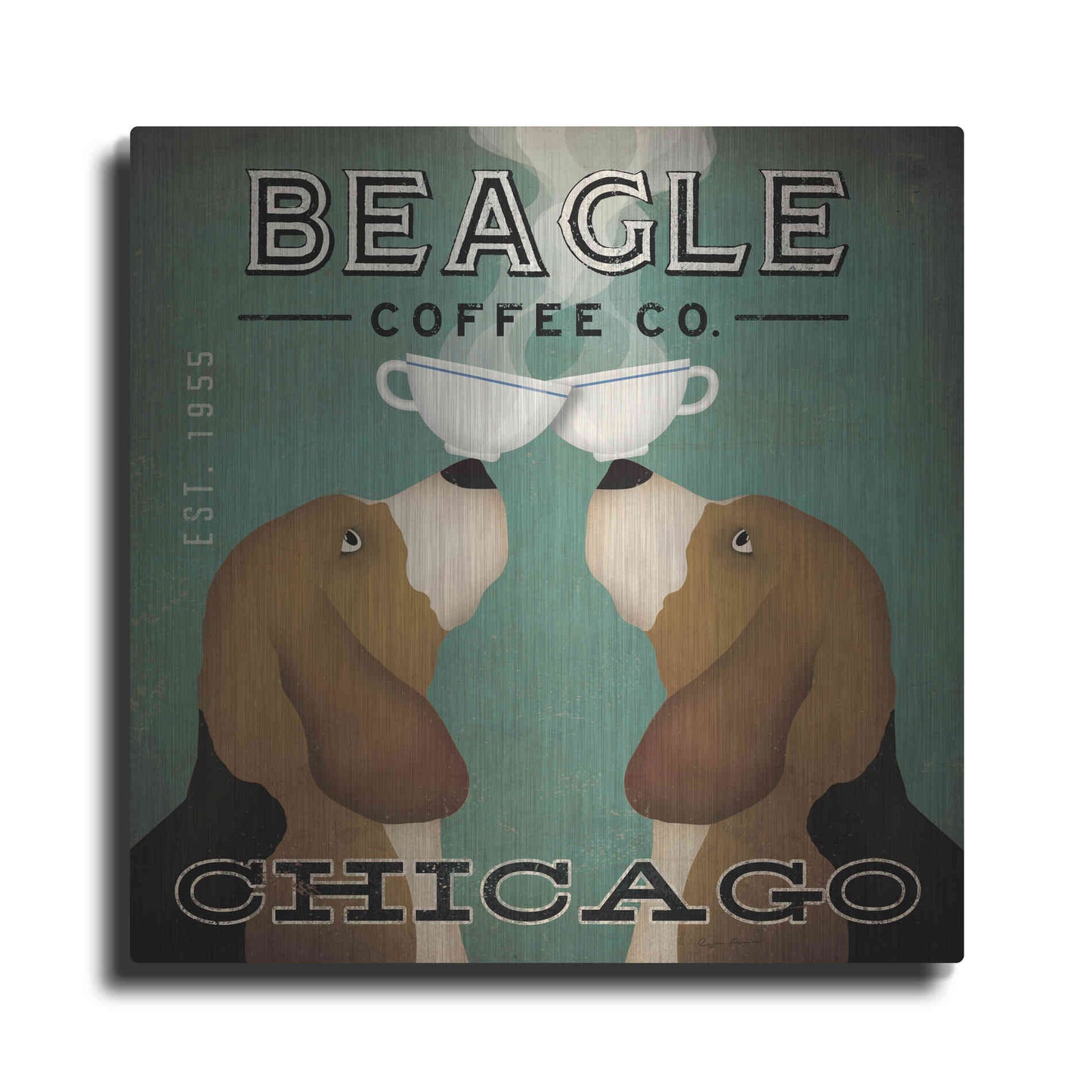 Luxe Metal Art 'Beagle Coffee Co Chicago' by Ryan Fowler, Metal Wall Art