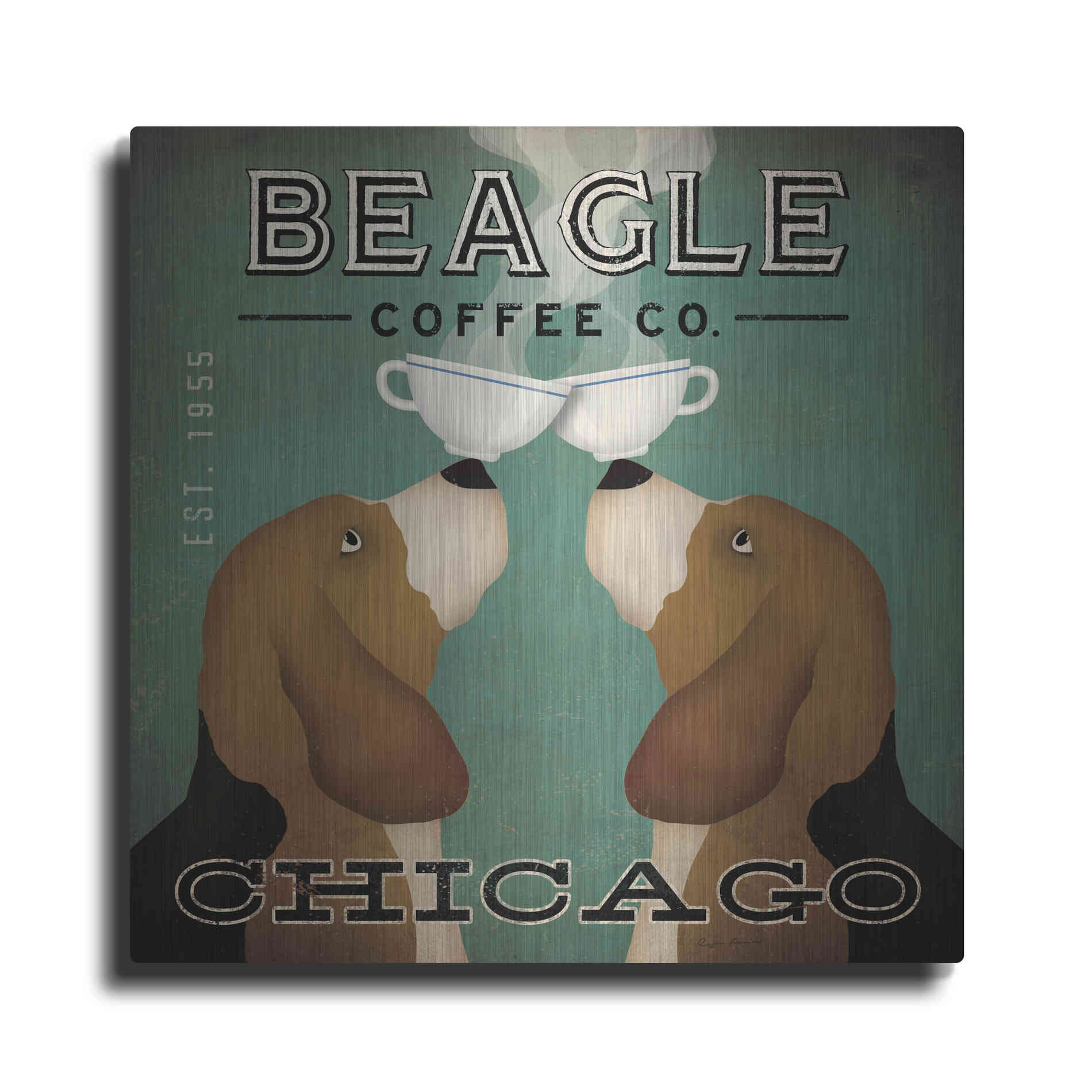 Luxe Metal Art 'Beagle Coffee Co Chicago' by Ryan Fowler, Metal Wall Art