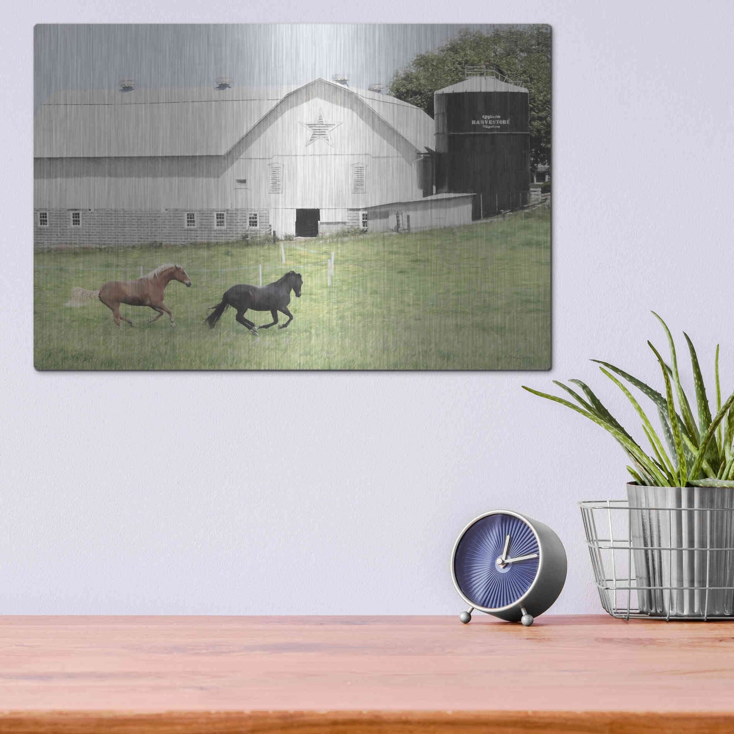 Luxe Metal Art 'Afternoon Run on the Farm' by Lori Deiter, Metal Wall Art,16x12