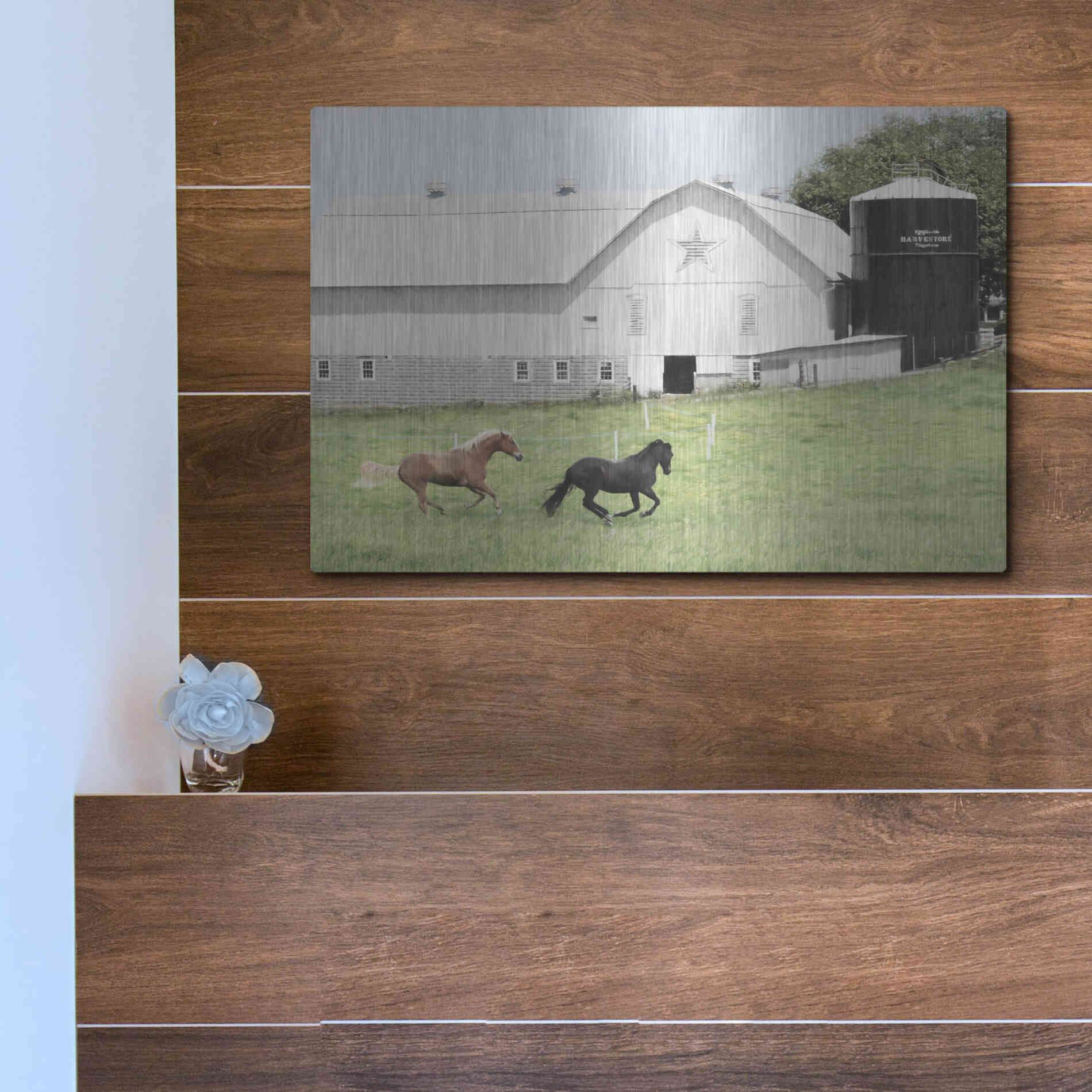 Luxe Metal Art 'Afternoon Run on the Farm' by Lori Deiter, Metal Wall Art,16x12
