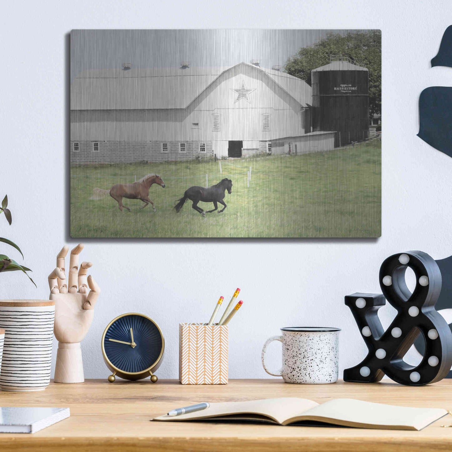 Luxe Metal Art 'Afternoon Run on the Farm' by Lori Deiter, Metal Wall Art,16x12