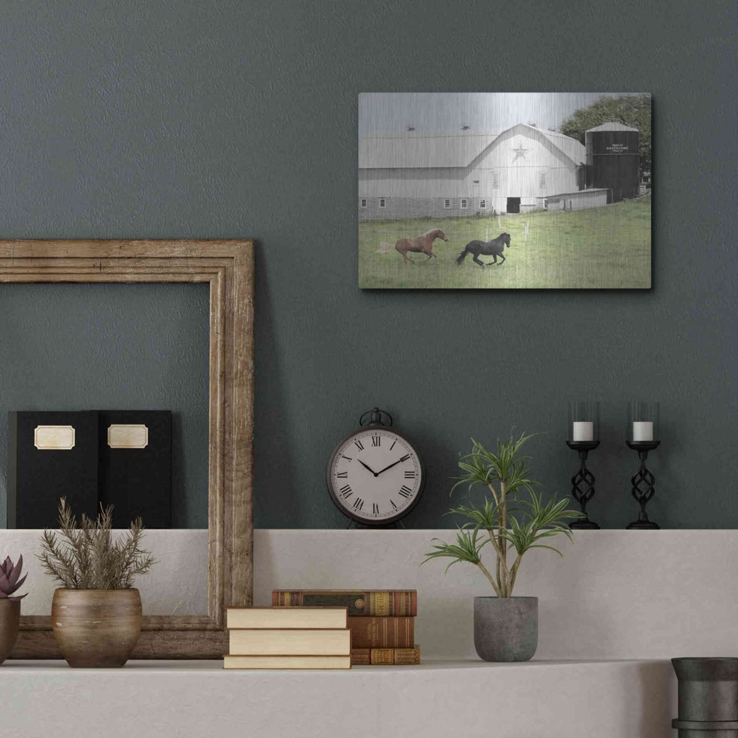 Luxe Metal Art 'Afternoon Run on the Farm' by Lori Deiter, Metal Wall Art,16x12