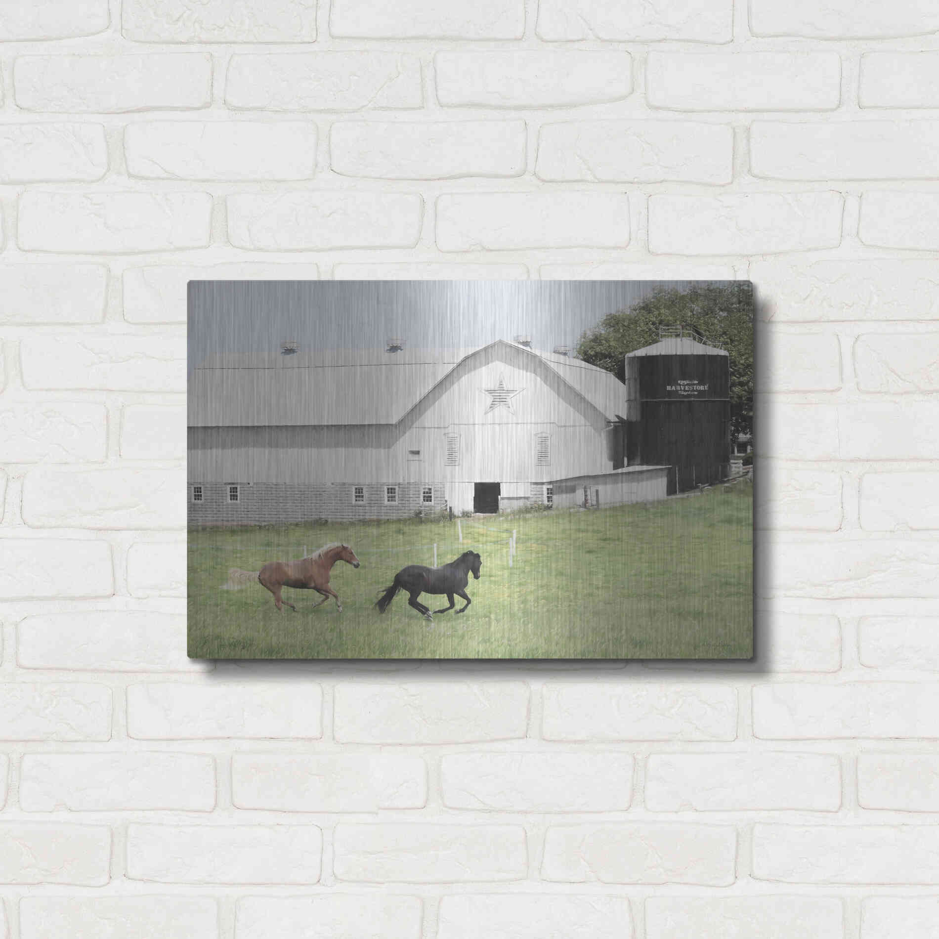 Luxe Metal Art 'Afternoon Run on the Farm' by Lori Deiter, Metal Wall Art,24x16