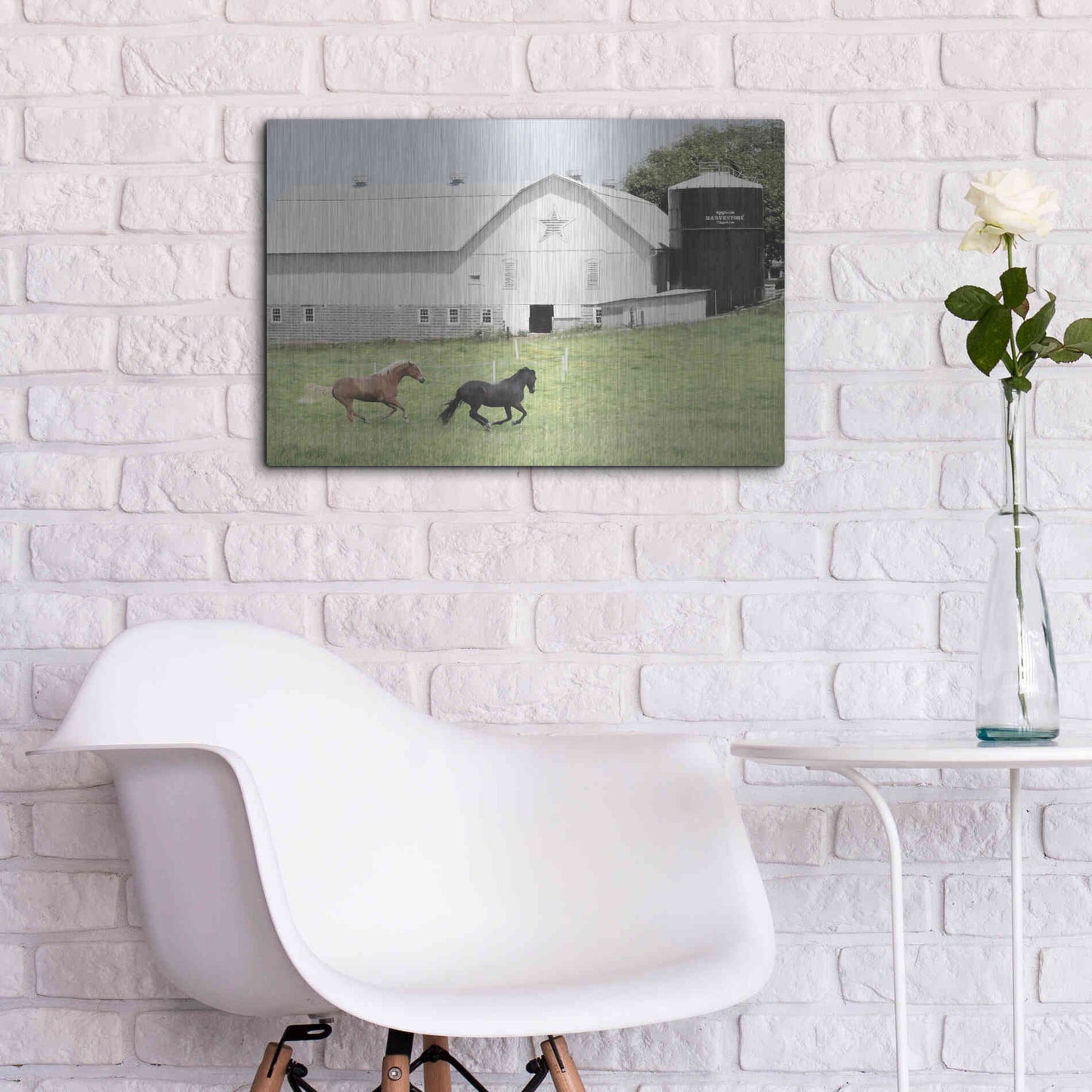 Luxe Metal Art 'Afternoon Run on the Farm' by Lori Deiter, Metal Wall Art,24x16