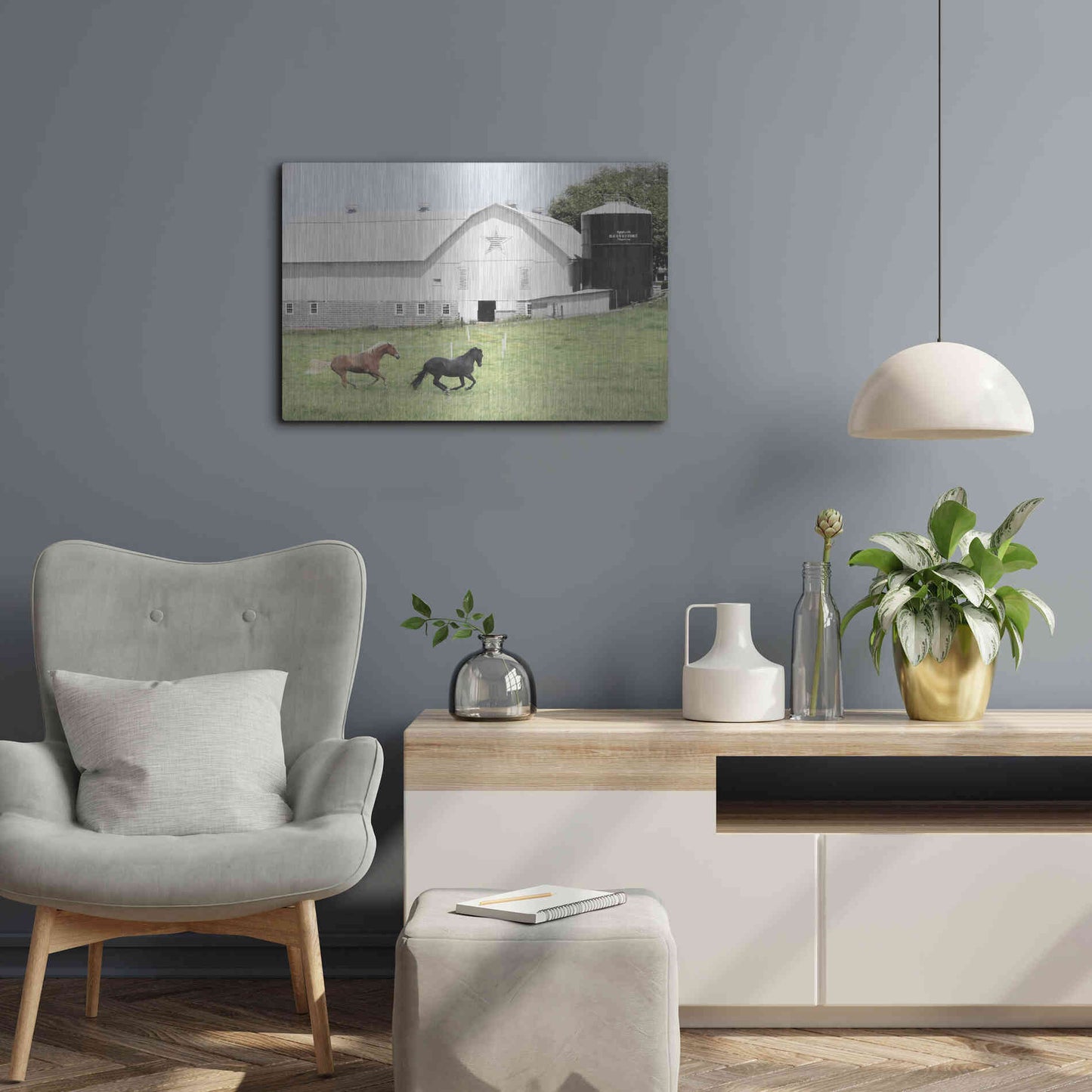 Luxe Metal Art 'Afternoon Run on the Farm' by Lori Deiter, Metal Wall Art,24x16