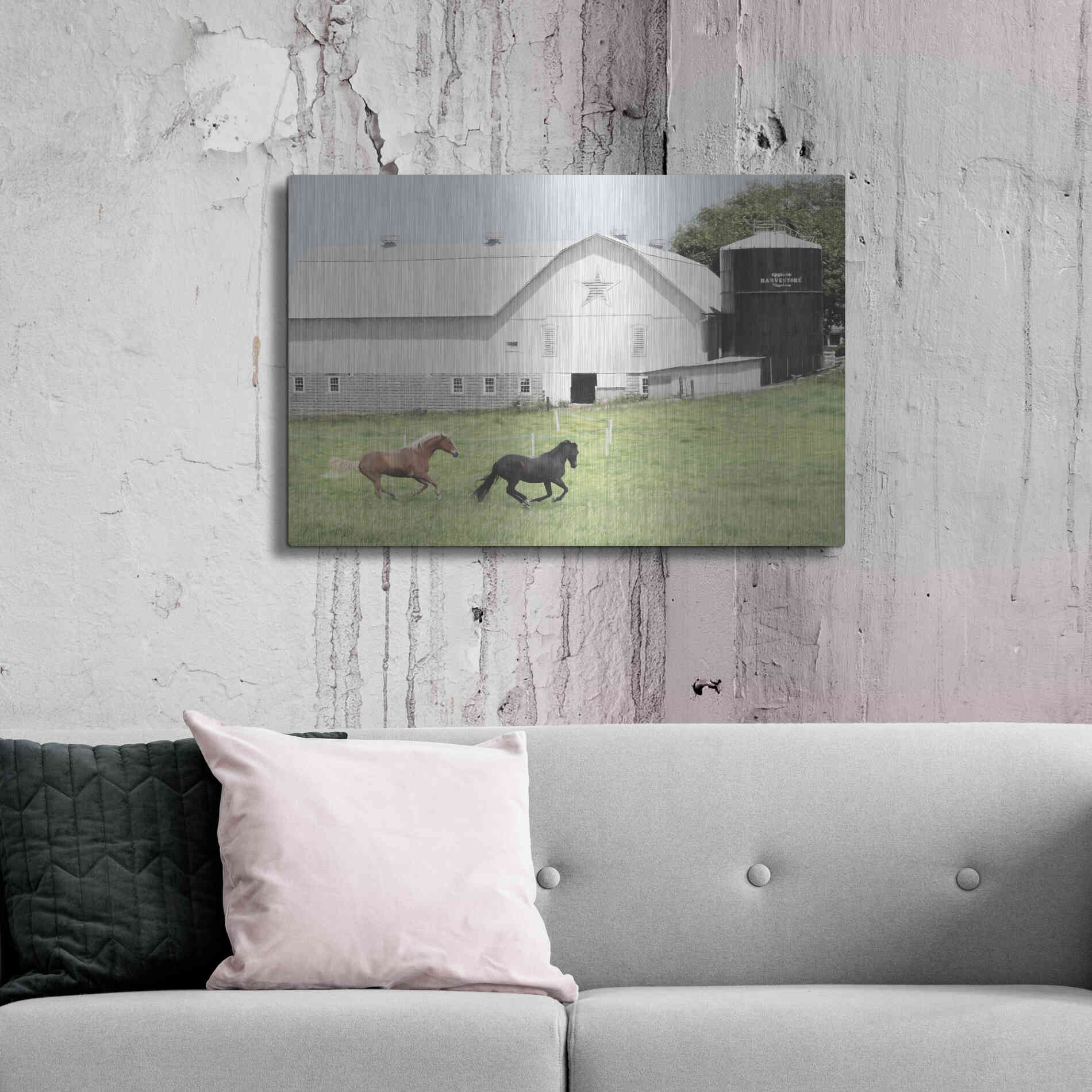 Luxe Metal Art 'Afternoon Run on the Farm' by Lori Deiter, Metal Wall Art,36x24