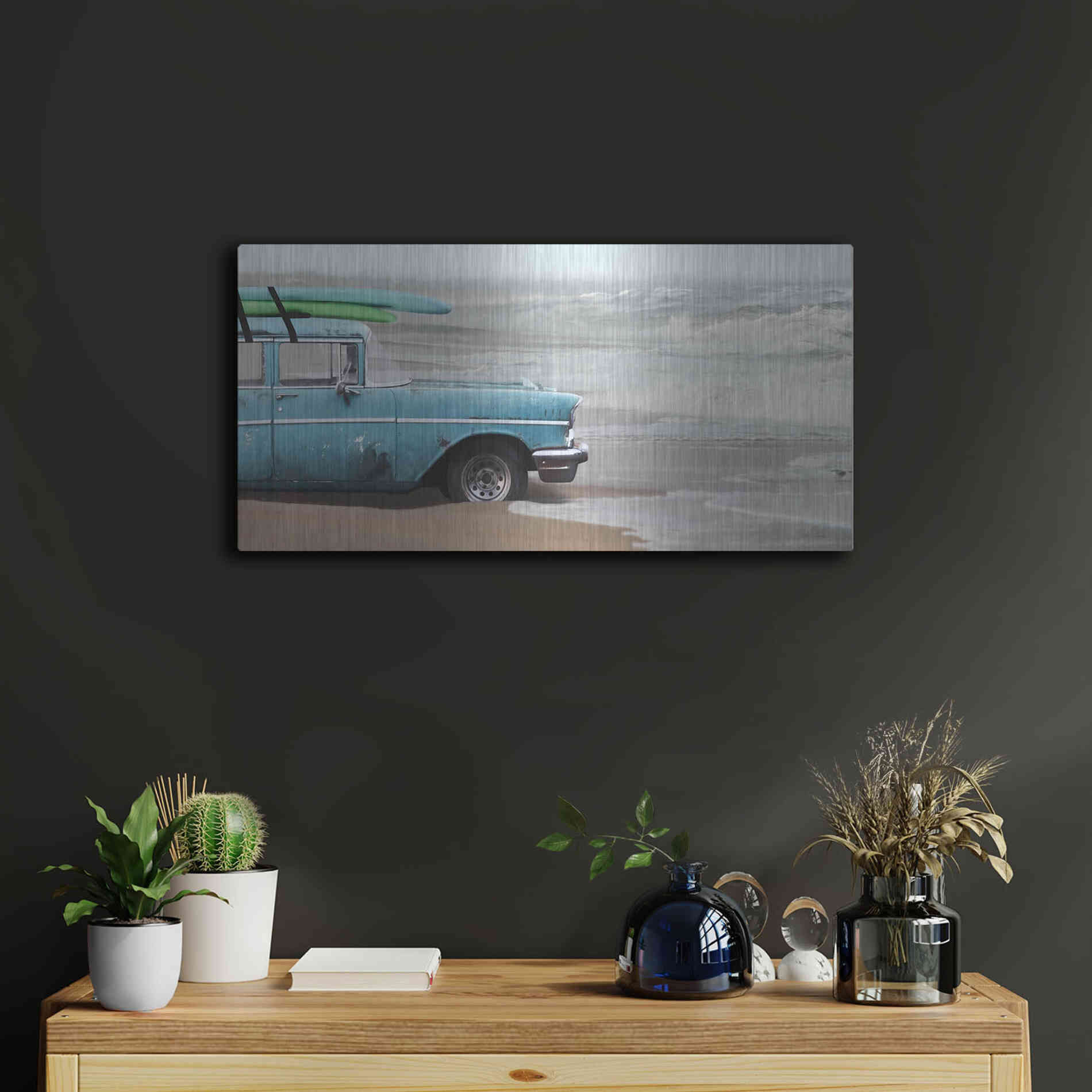 Luxe Metal Art 'My Wave is Waiting' by Lori Deiter, Metal Wall Art,24x12