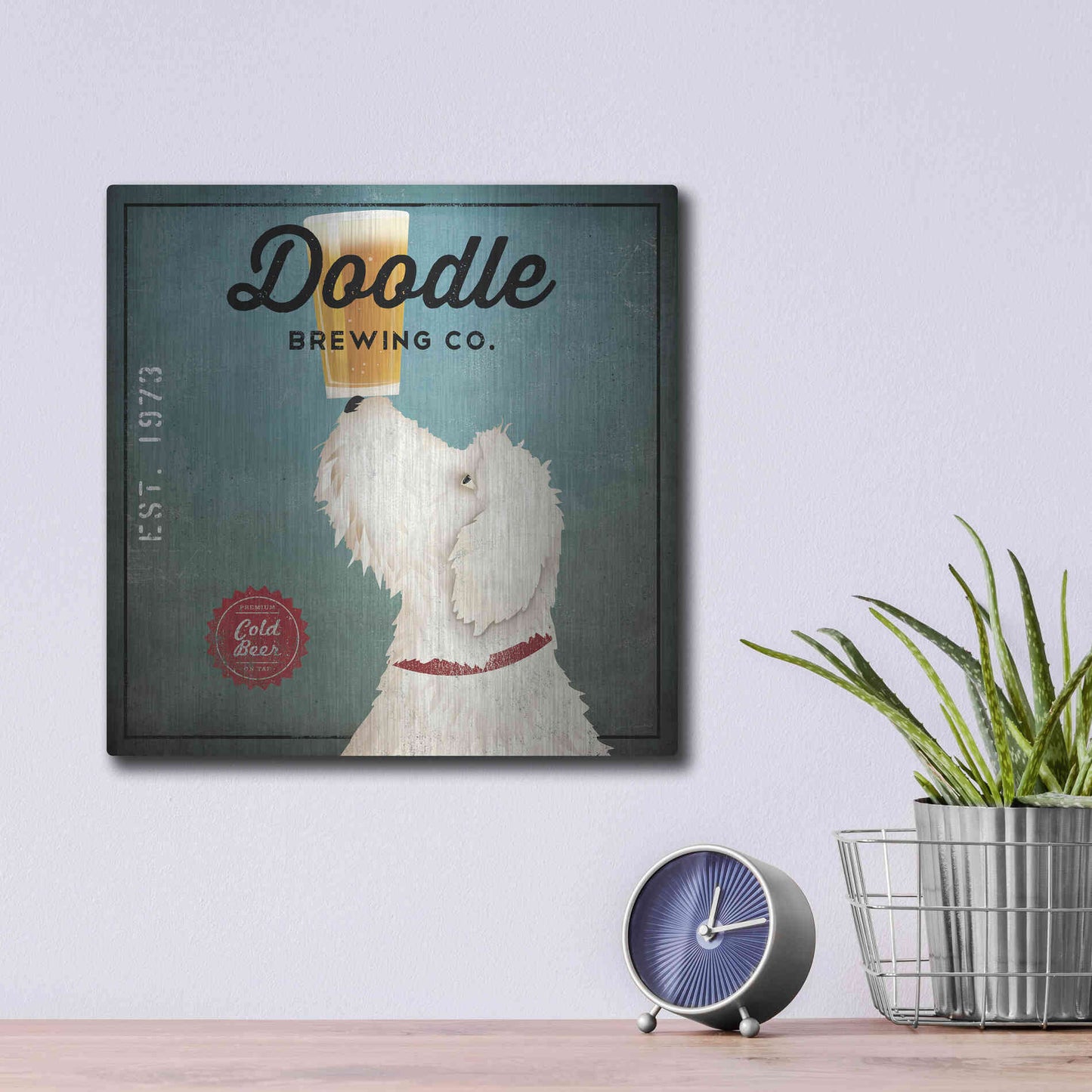 Luxe Metal Art 'Doodle Beer' by Ryan Fowler, Metal Wall Art,12x12