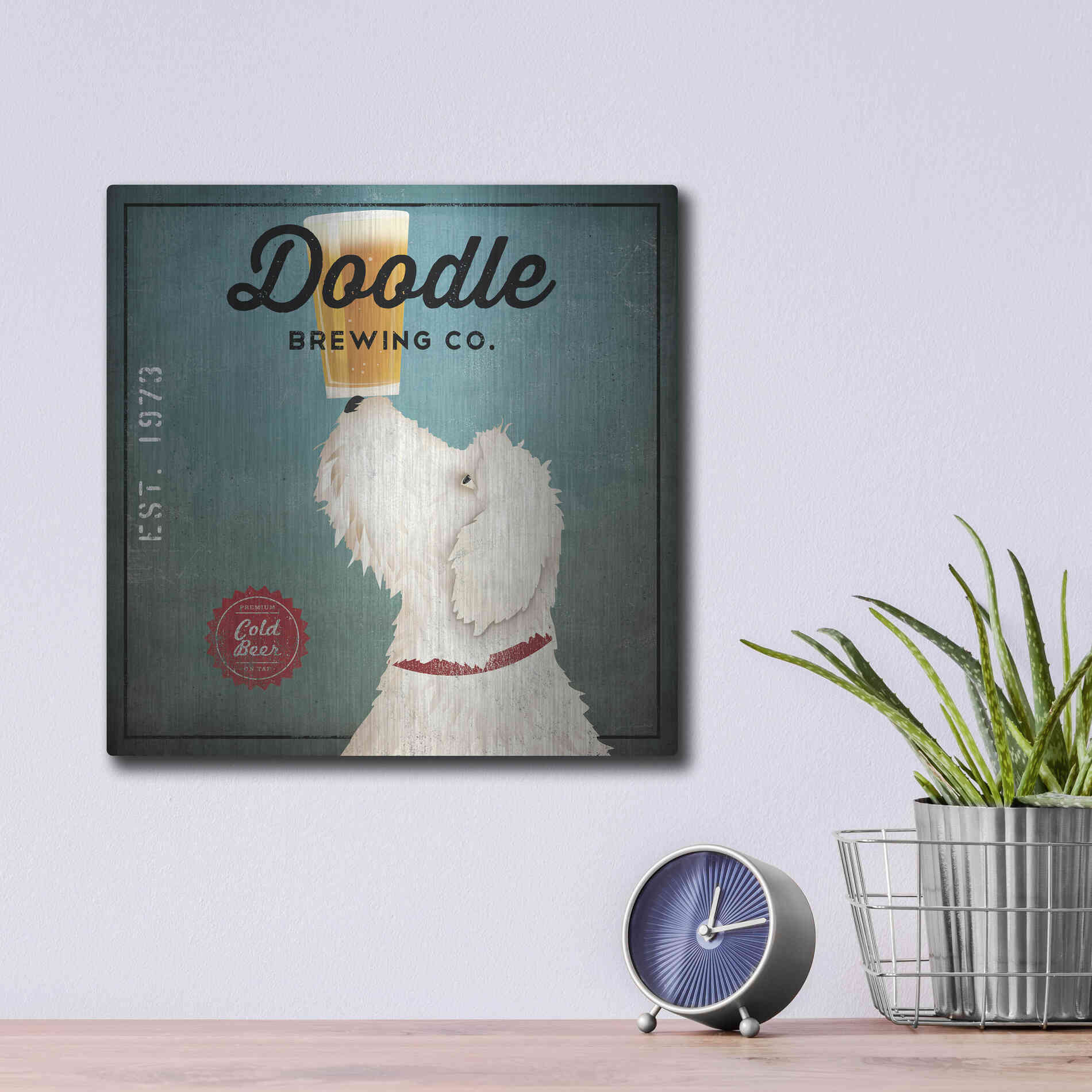 Luxe Metal Art 'Doodle Beer' by Ryan Fowler, Metal Wall Art,12x12