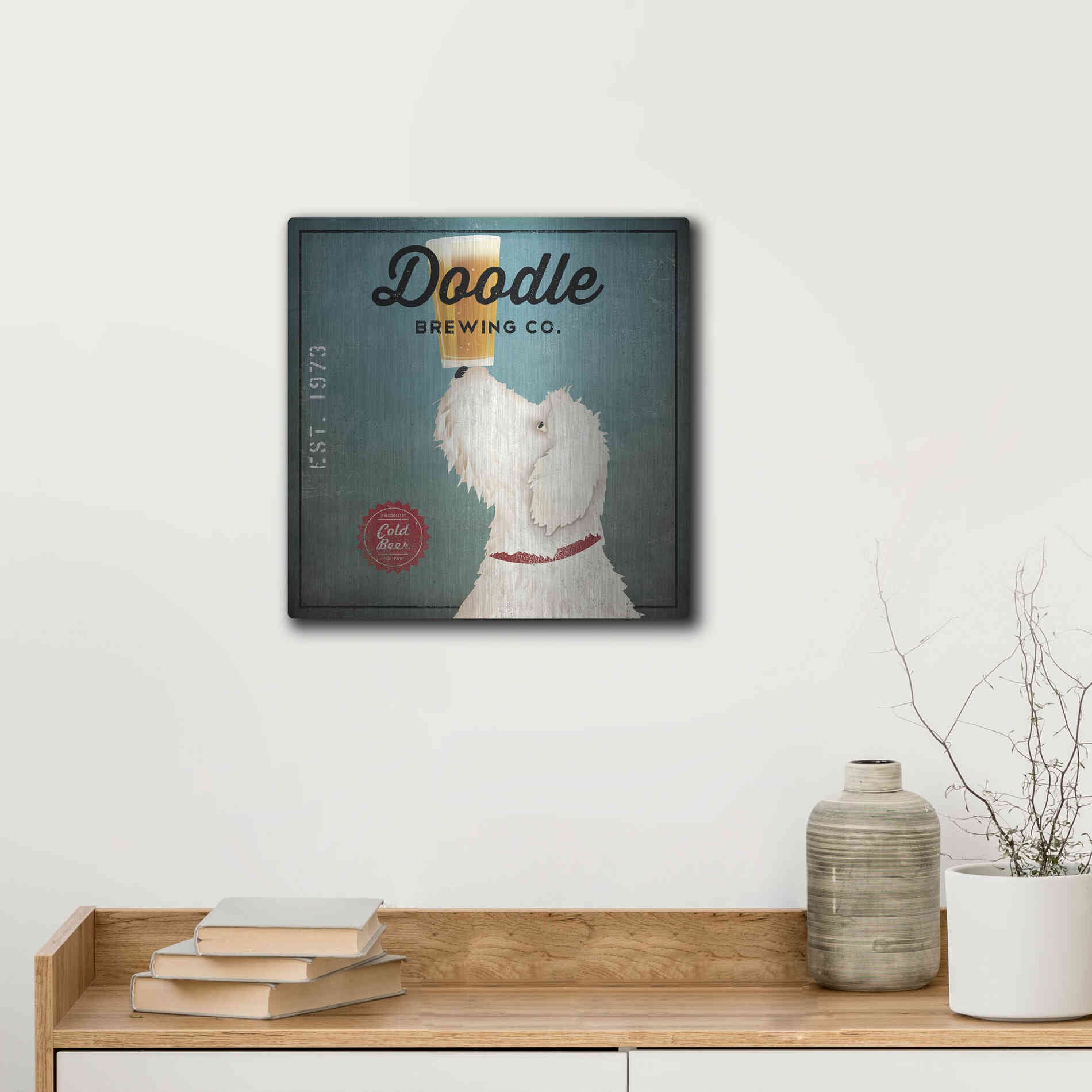 Luxe Metal Art 'Doodle Beer' by Ryan Fowler, Metal Wall Art,12x12