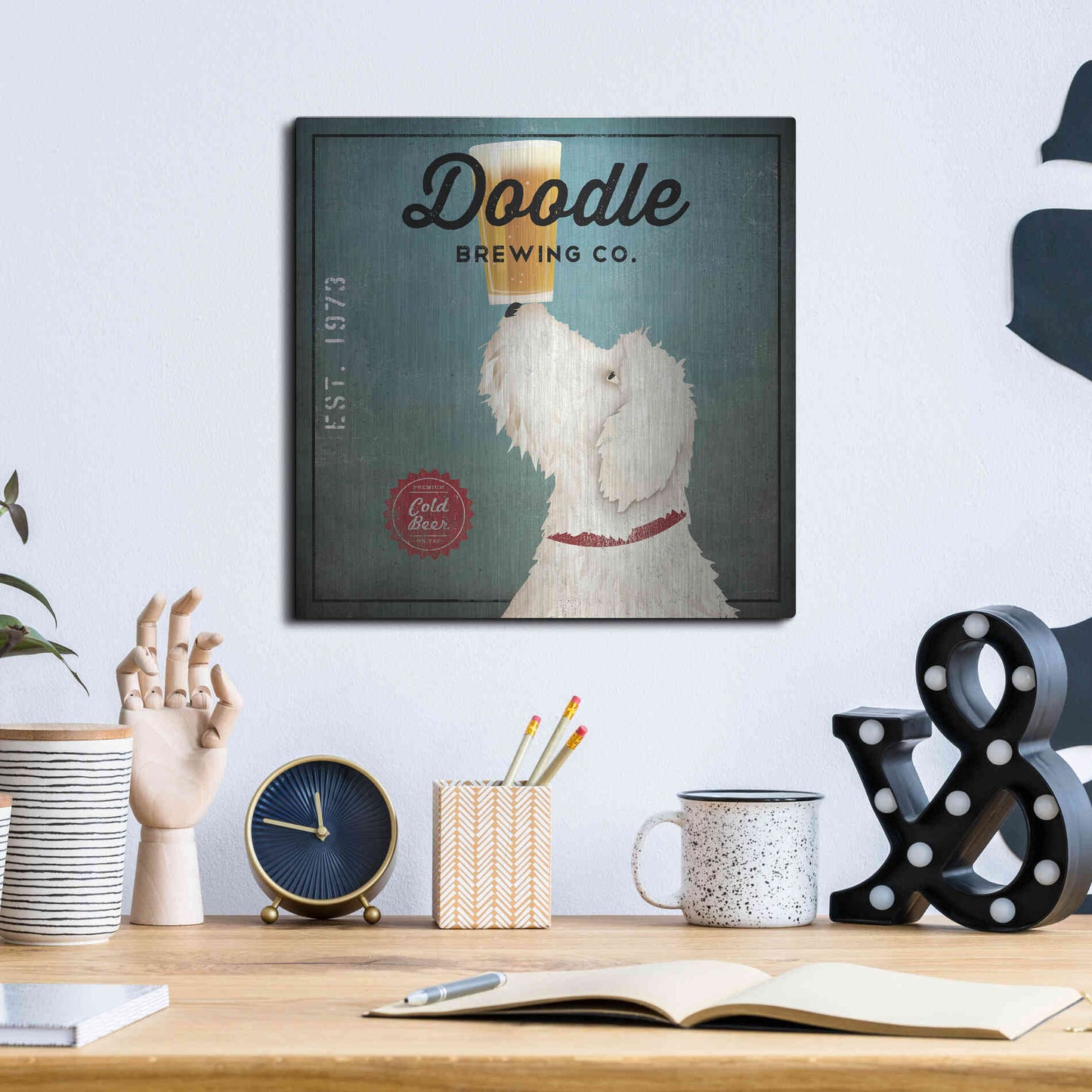 Luxe Metal Art 'Doodle Beer' by Ryan Fowler, Metal Wall Art,12x12