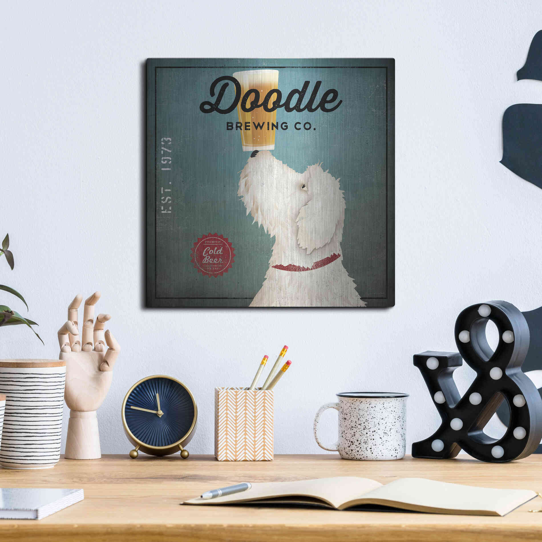 Luxe Metal Art 'Doodle Beer' by Ryan Fowler, Metal Wall Art,12x12