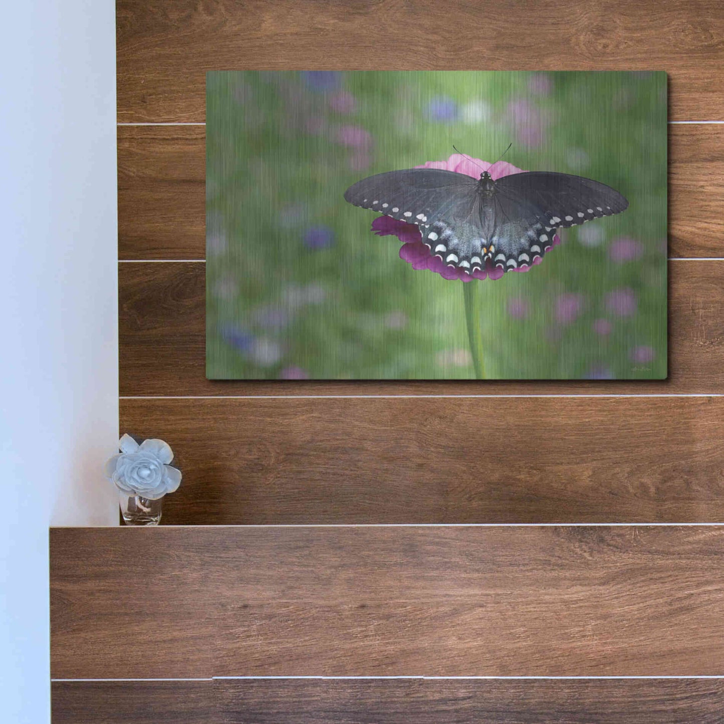 Luxe Metal Art 'Butterfly Resting Spot II' by Lori Deiter, Metal Wall Art,16x12