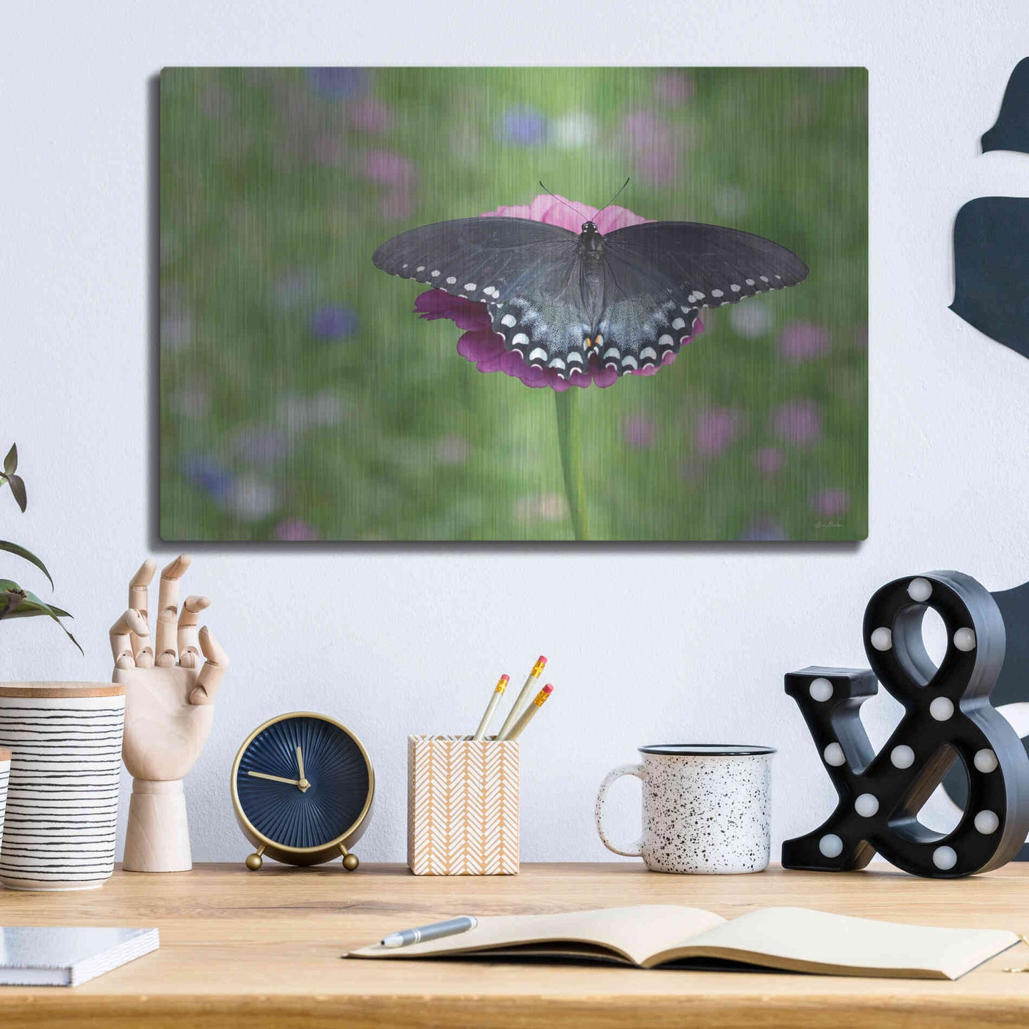 Luxe Metal Art 'Butterfly Resting Spot II' by Lori Deiter, Metal Wall Art,16x12