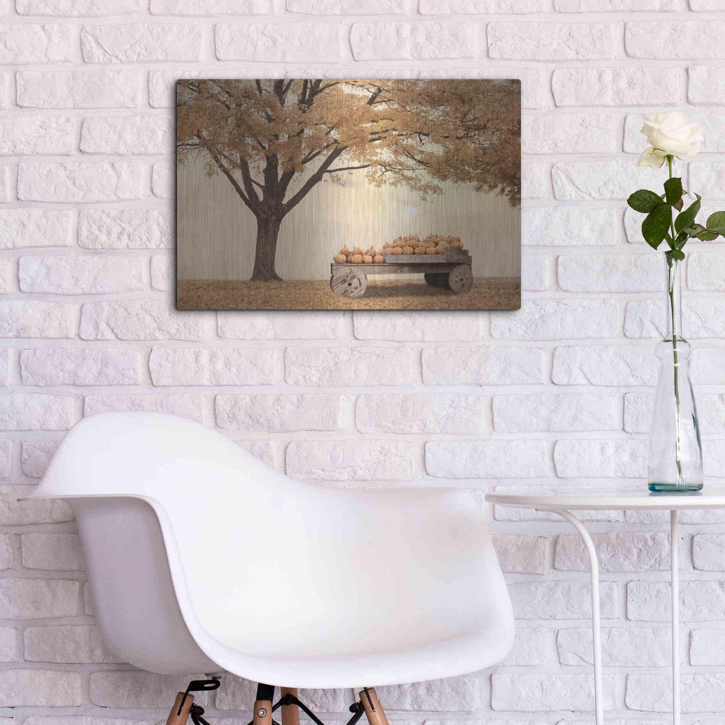 Luxe Metal Art 'Autumn Leaves and Pumpkins Please' by Lori Deiter, Metal Wall Art,24x16