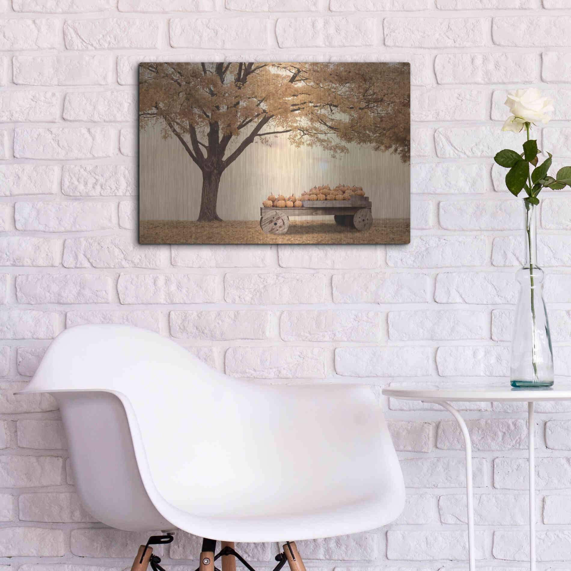 Luxe Metal Art 'Autumn Leaves and Pumpkins Please' by Lori Deiter, Metal Wall Art,24x16