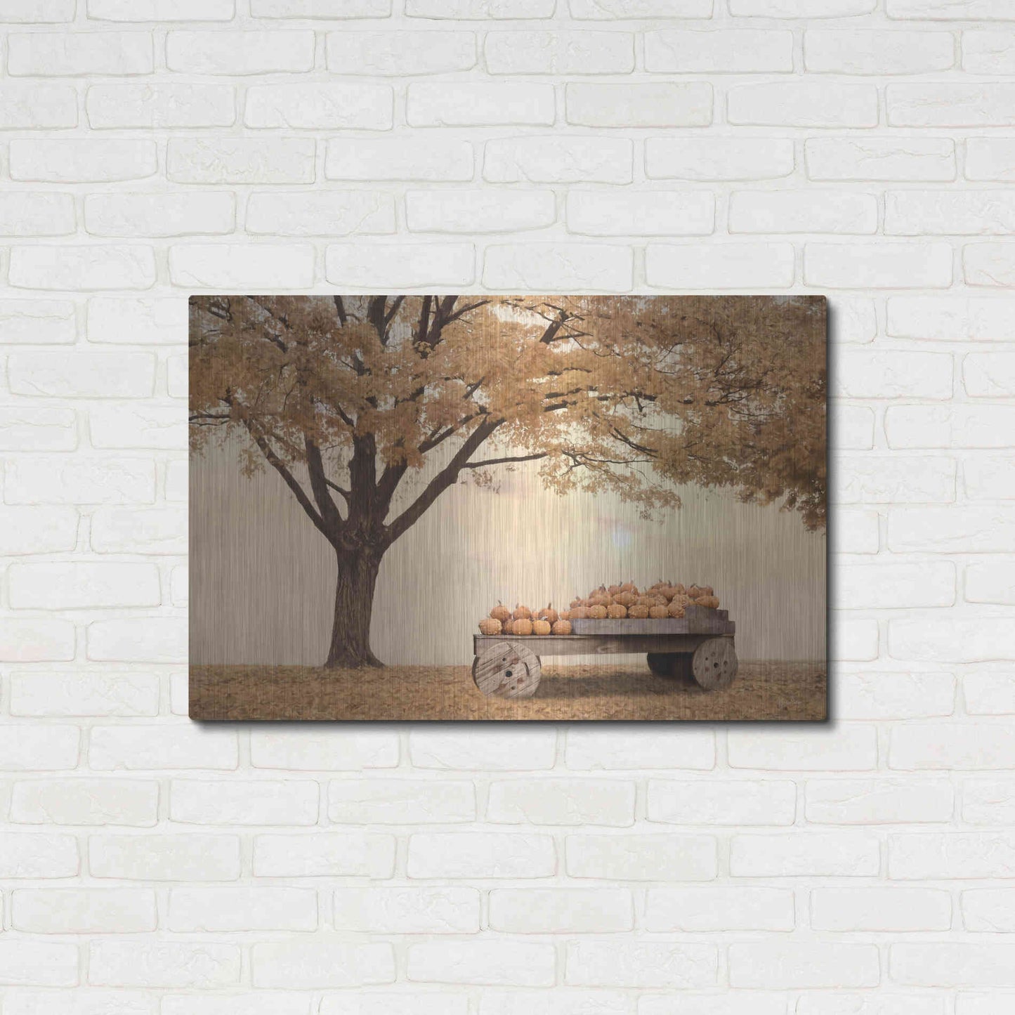 Luxe Metal Art 'Autumn Leaves and Pumpkins Please' by Lori Deiter, Metal Wall Art,36x24
