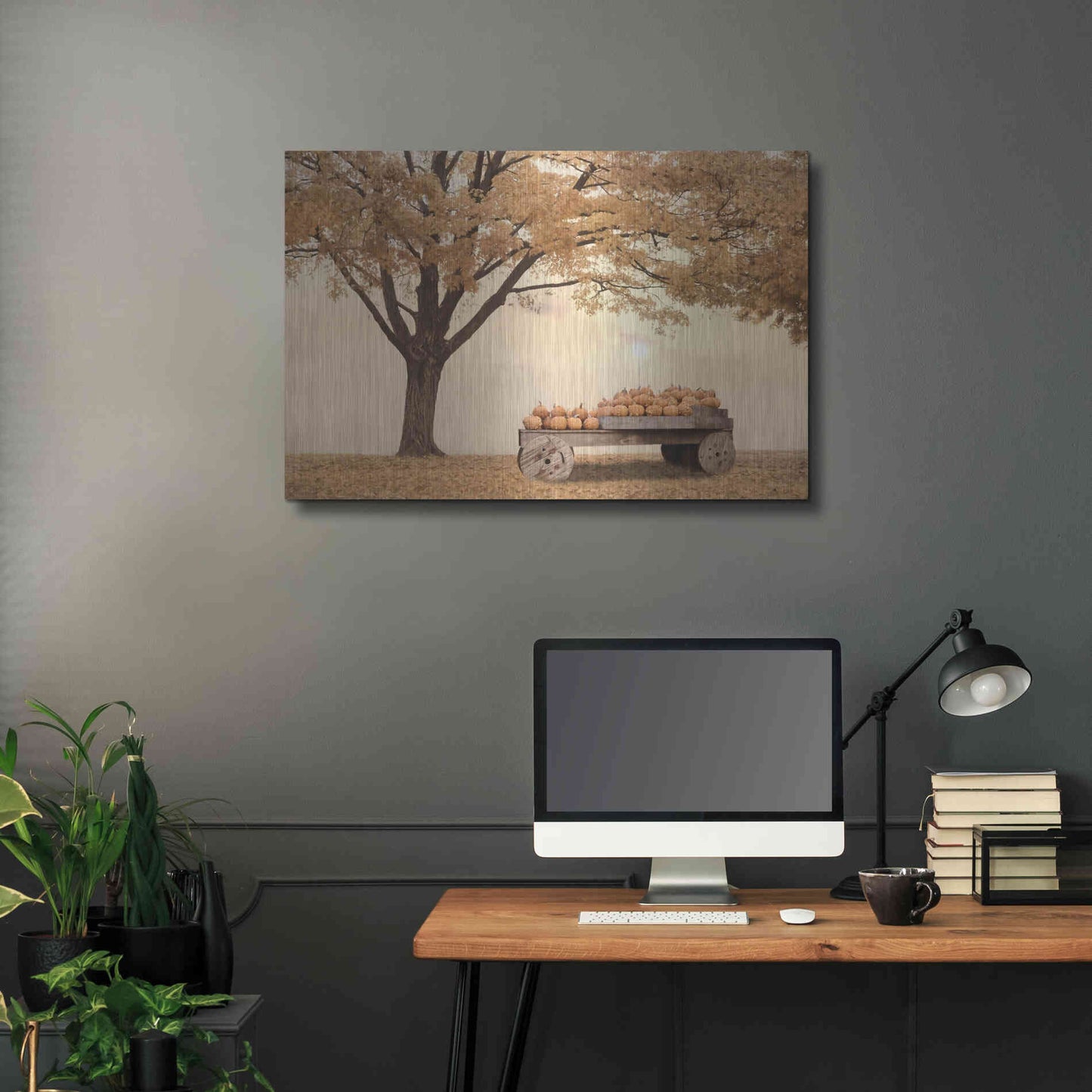 Luxe Metal Art 'Autumn Leaves and Pumpkins Please' by Lori Deiter, Metal Wall Art,36x24