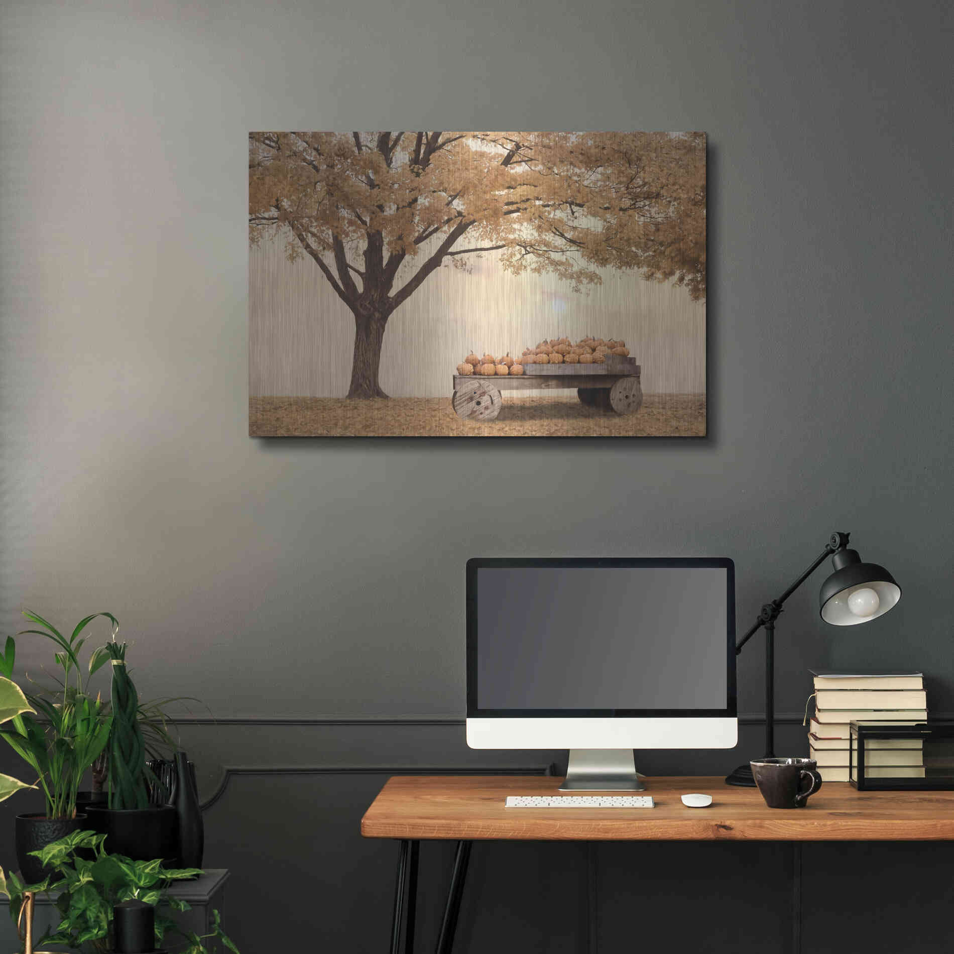 Luxe Metal Art 'Autumn Leaves and Pumpkins Please' by Lori Deiter, Metal Wall Art,36x24