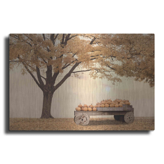 Luxe Metal Art 'Autumn Leaves and Pumpkins Please' by Lori Deiter, Metal Wall Art