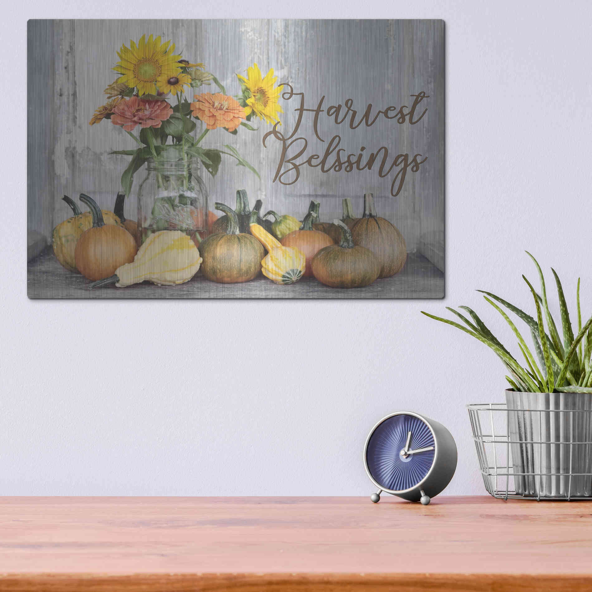 Luxe Metal Art 'Harvest Blessings' by Lori Deiter, Metal Wall Art,16x12