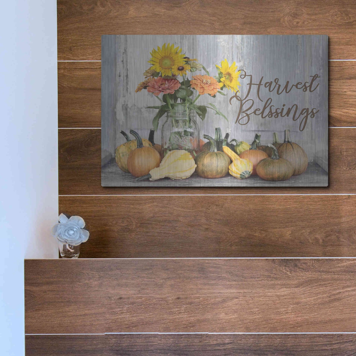 Luxe Metal Art 'Harvest Blessings' by Lori Deiter, Metal Wall Art,16x12