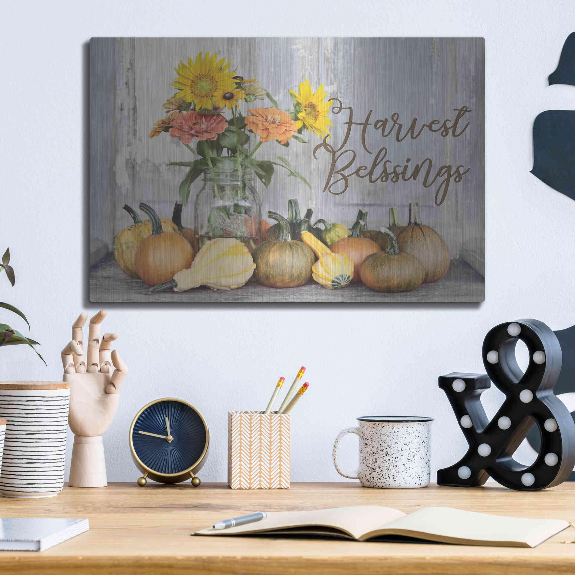 Luxe Metal Art 'Harvest Blessings' by Lori Deiter, Metal Wall Art,16x12