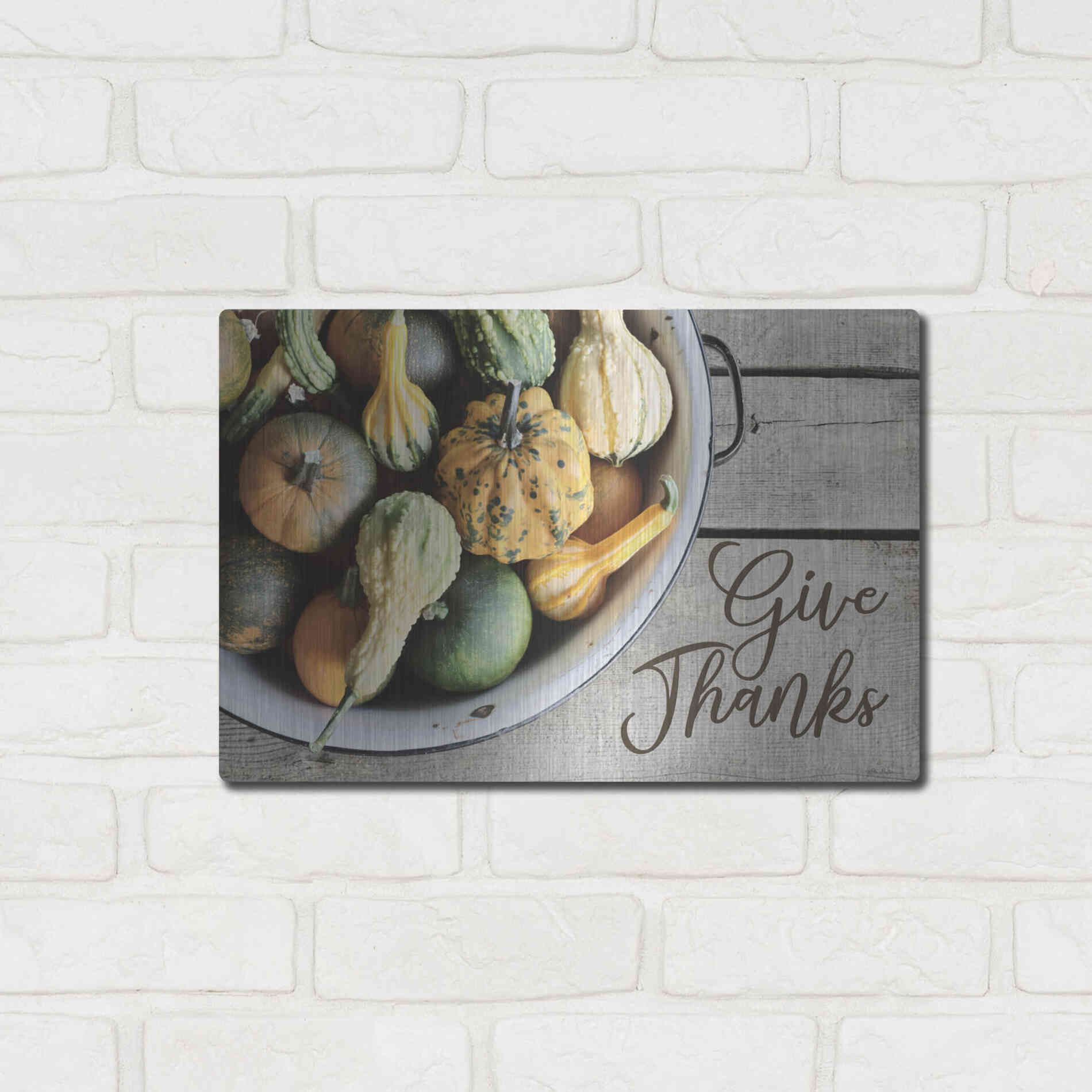 Luxe Metal Art 'Give Thanks' by Lori Deiter, Metal Wall Art,16x12