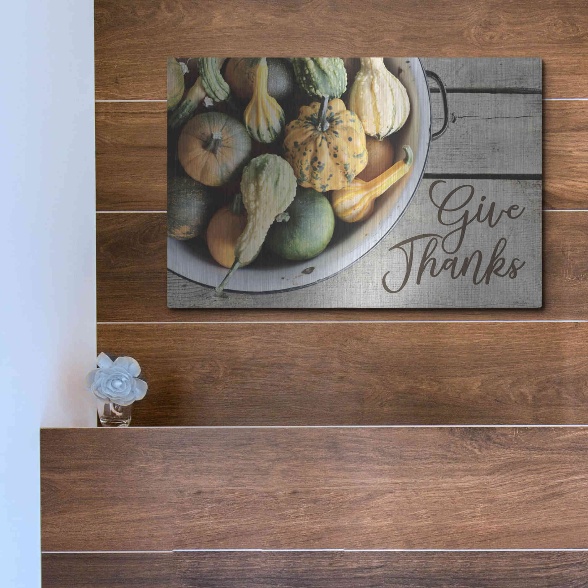 Luxe Metal Art 'Give Thanks' by Lori Deiter, Metal Wall Art,16x12