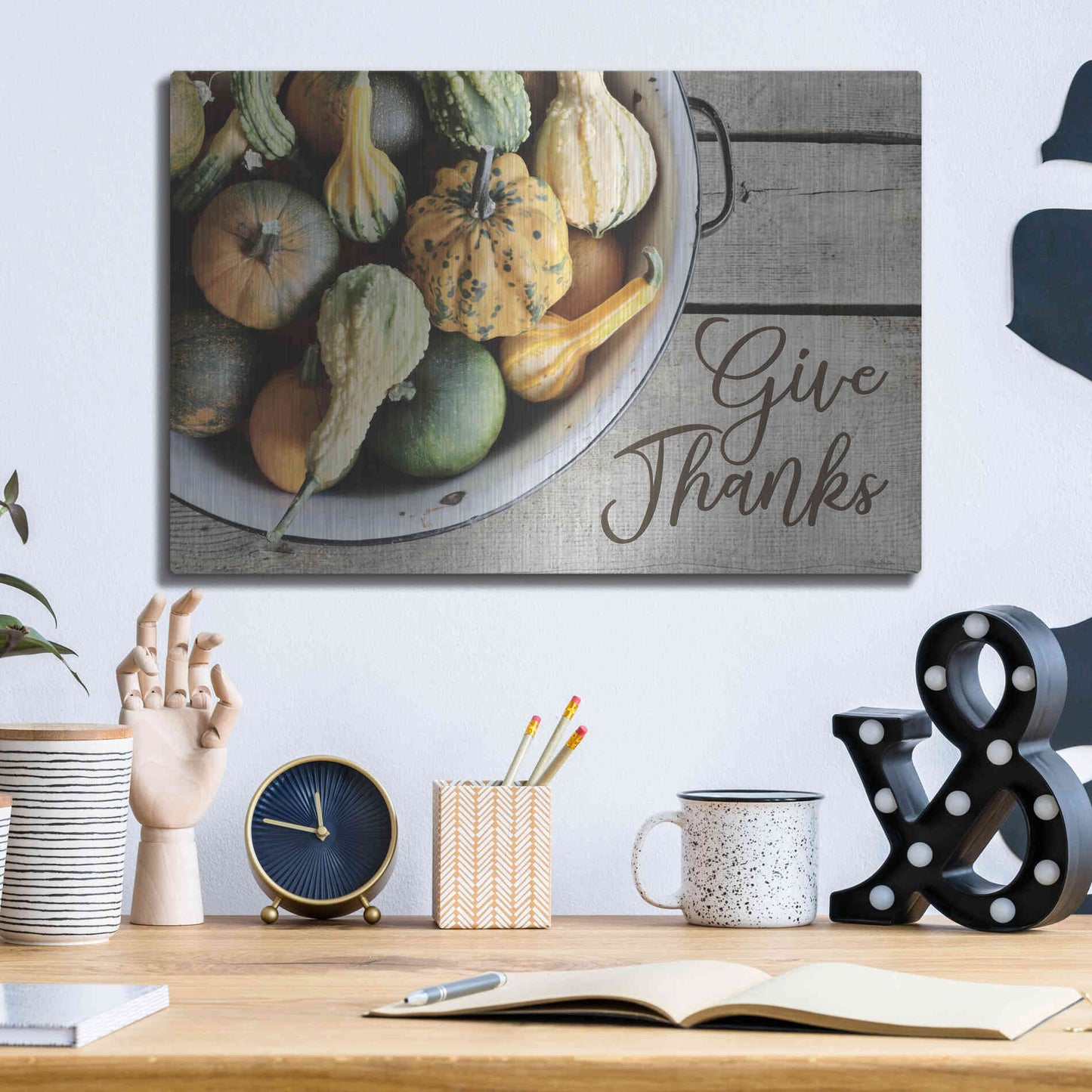 Luxe Metal Art 'Give Thanks' by Lori Deiter, Metal Wall Art,16x12