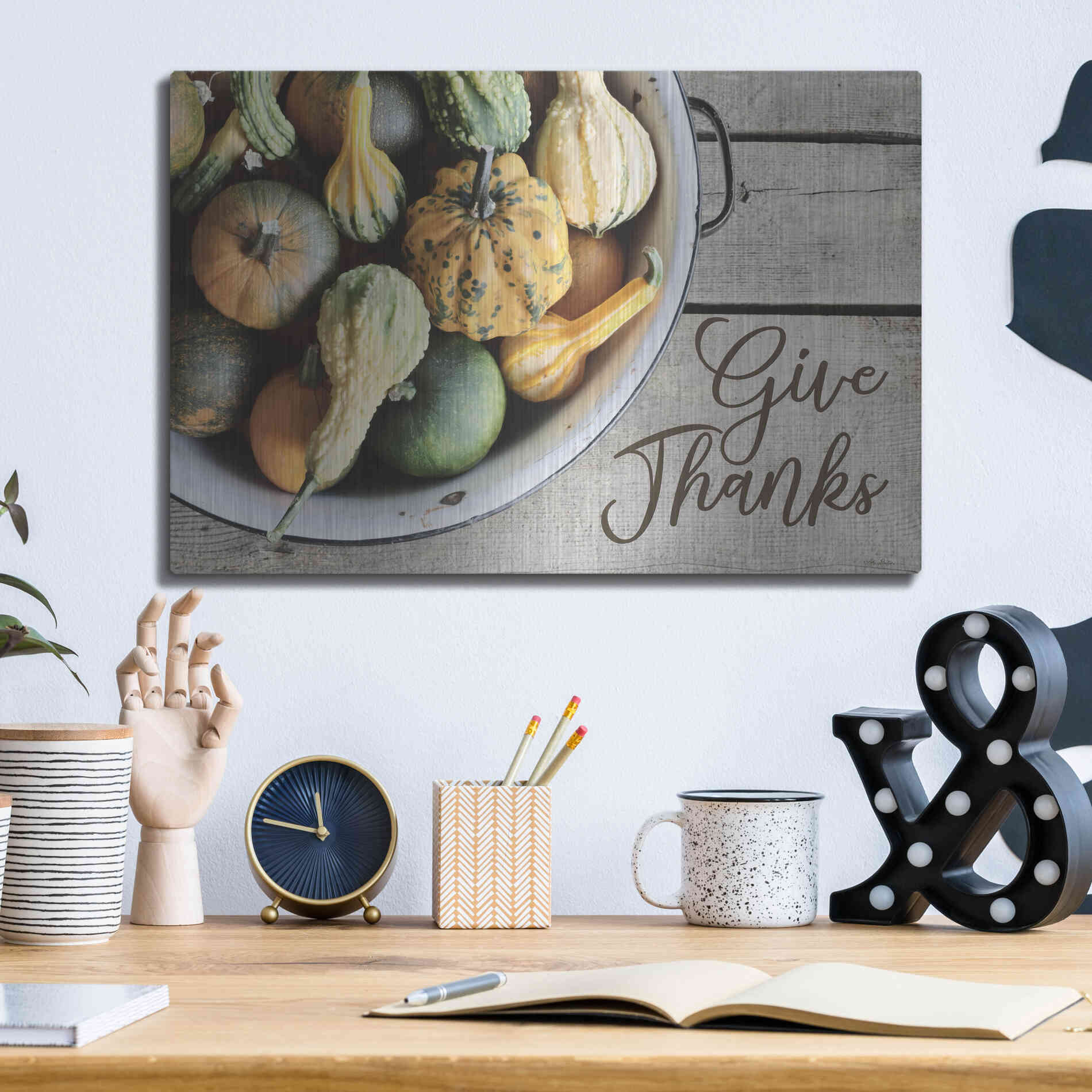 Luxe Metal Art 'Give Thanks' by Lori Deiter, Metal Wall Art,16x12