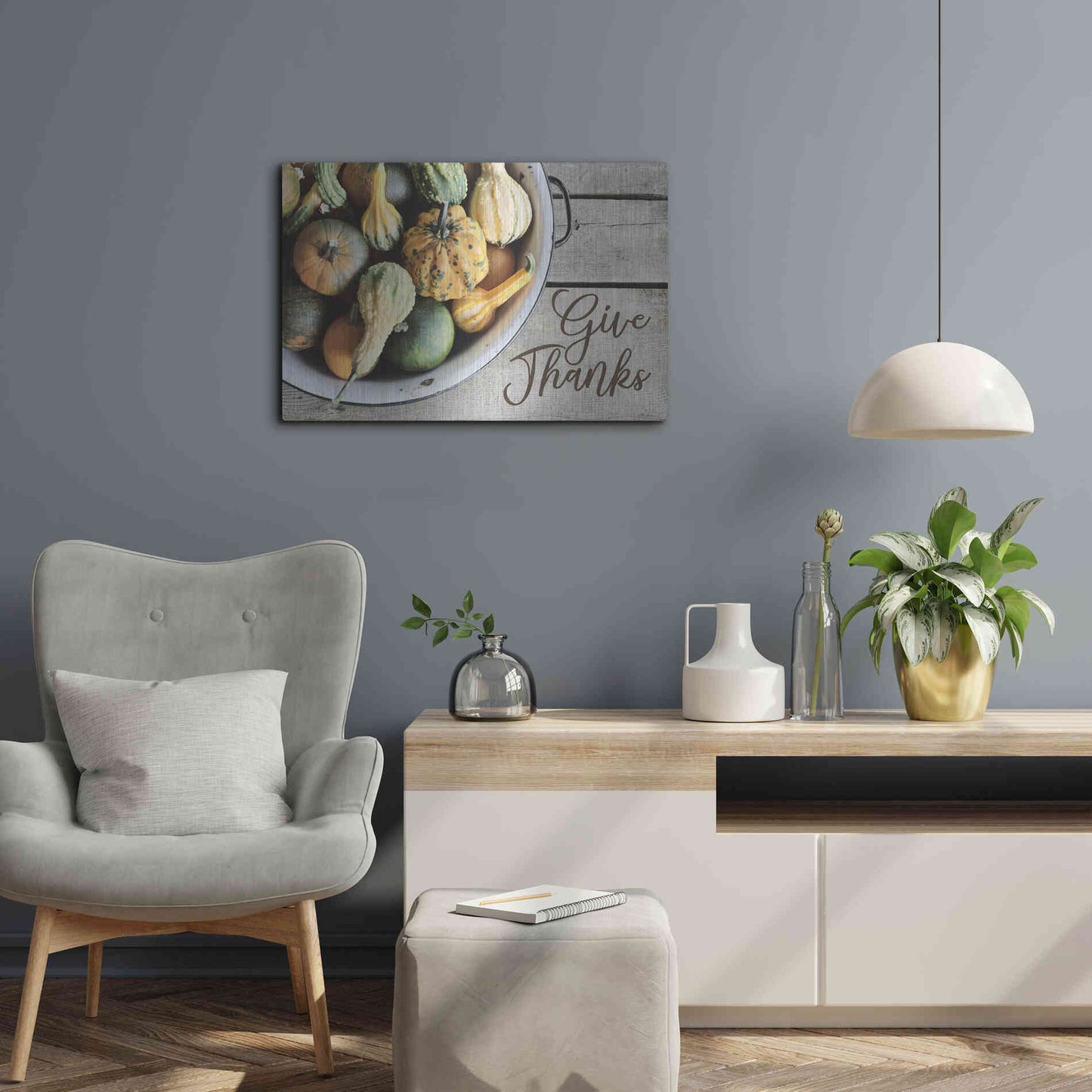 Luxe Metal Art 'Give Thanks' by Lori Deiter, Metal Wall Art,24x16