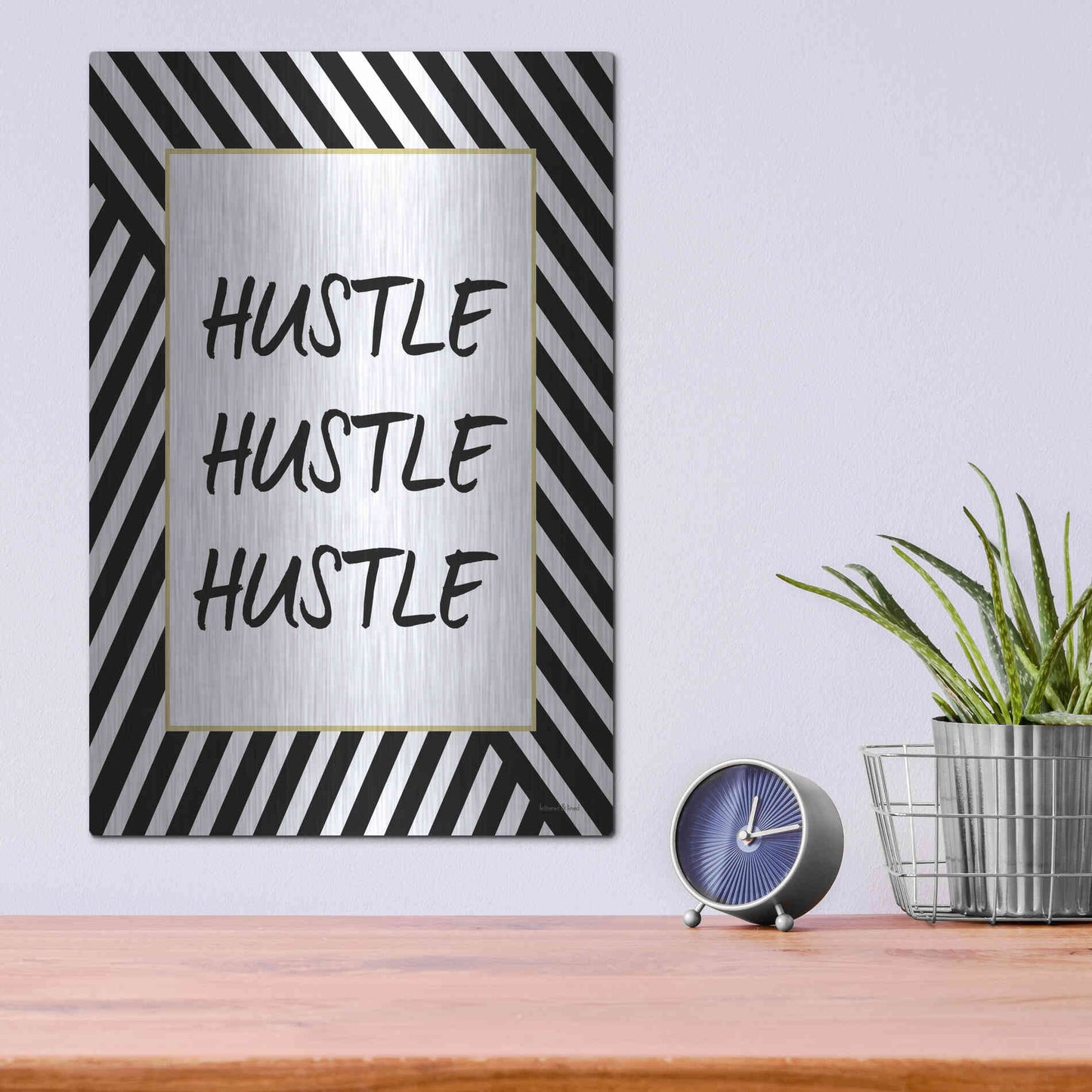 Luxe Metal Art 'Hustle' by Lettered & Lined, Metal Wall Art,12x16